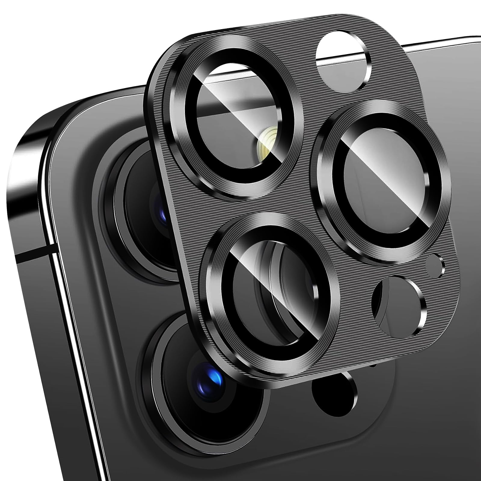 2 Pack Tempered Glass Camera Lens Protector for iPhone 16 Pro Max & iPhone 15 Pro Max - 3D Full Coverage Metal Ring Case - Original Black - Scratch Resistant Screen Protector for Photography & Outdoor Adventures