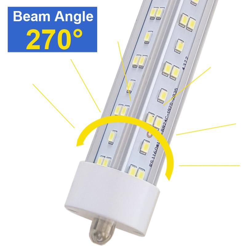 8Ft LED Ballast Bypass Bulbs - 144W Single Pin FA8 F96T12 LED Replacement for T8 T12 T0 Tube Lights - 6500K Daylight White, Clear Cover, No RF/FM Interference (12 Pack) - Perfect for Warehouses, Garages, and Commercial Lighting