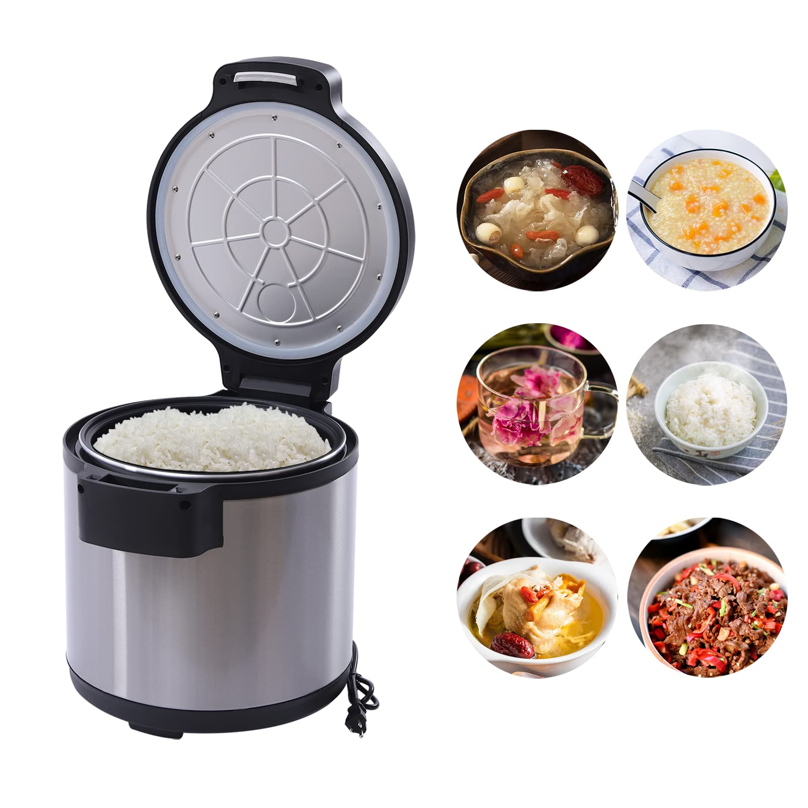 110W Commercial-Grade Electric Rice Warmer & Cooker - 19L/20Qt Stainless Steel with Non-Stick Inner Pot & Cover - Perfect for Restaurants, Catering & Home Kitchens - Includes Rice Scoop (Silver)
