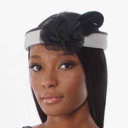 Elegant Gray and Black Fascinator Hat with Small Flower & Feather Accents - Perfect for Weddings, Tea Parties, and Special Occasions