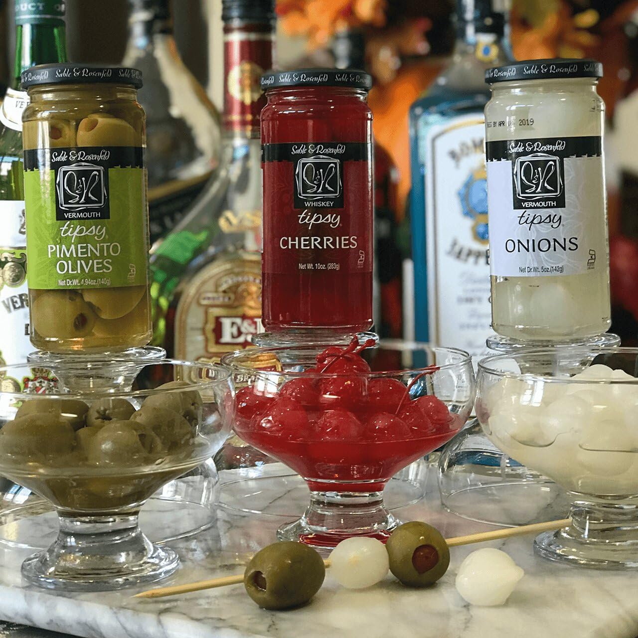 Sable & Rosenfeld Tipsy Onions - Cocktail Onions in Jar with French Vermouth - Pickled Silverskin Onions, Pearl Onions for Martinis, Gibsons & Bloody Marys - 5 Oz (Pack of 6) - Perfect for Home Bars, Parties & Gourmet Gifts
