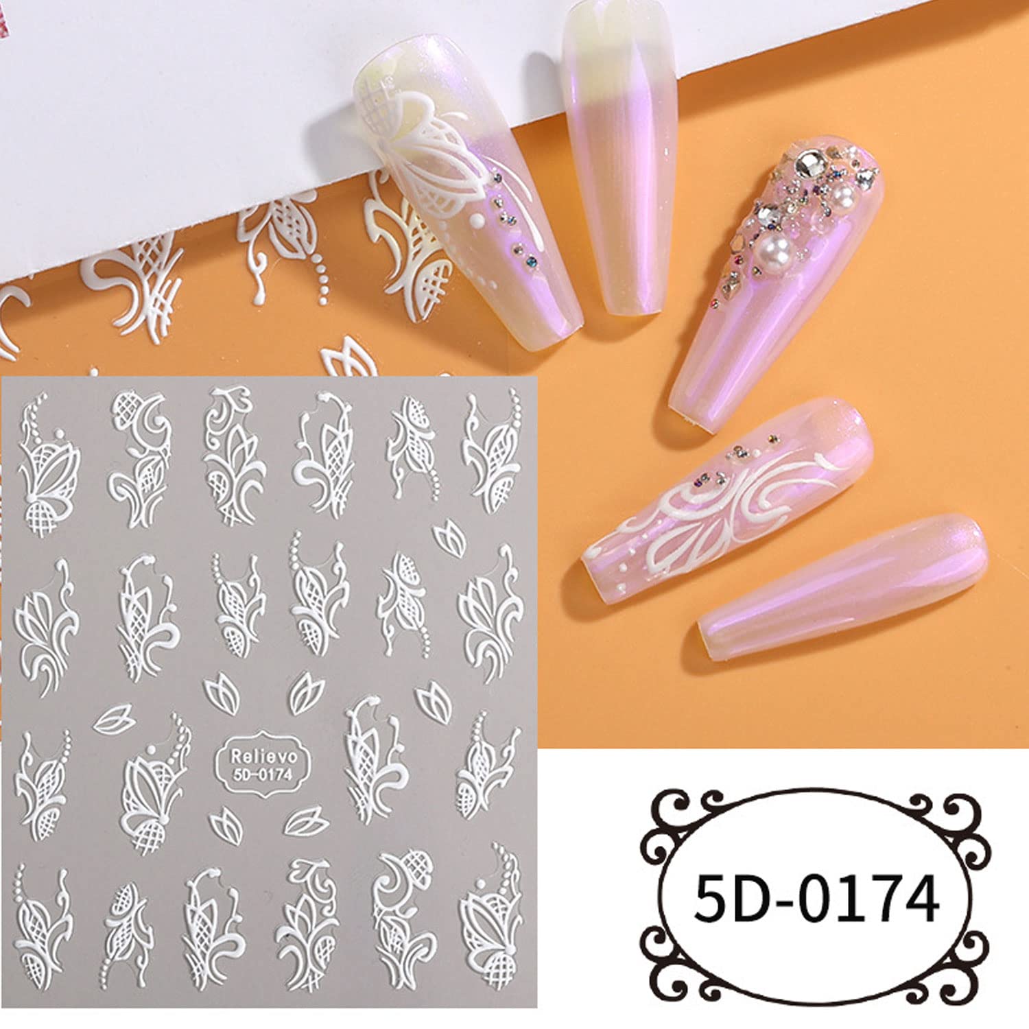 5D Embossed White Flower Lace Nail Art Stickers - Self-Adhesive Wedding Nail Decals for Women & Girls - DIY Manicure Decor for Bridal, Prom, Party & Special Occasions
