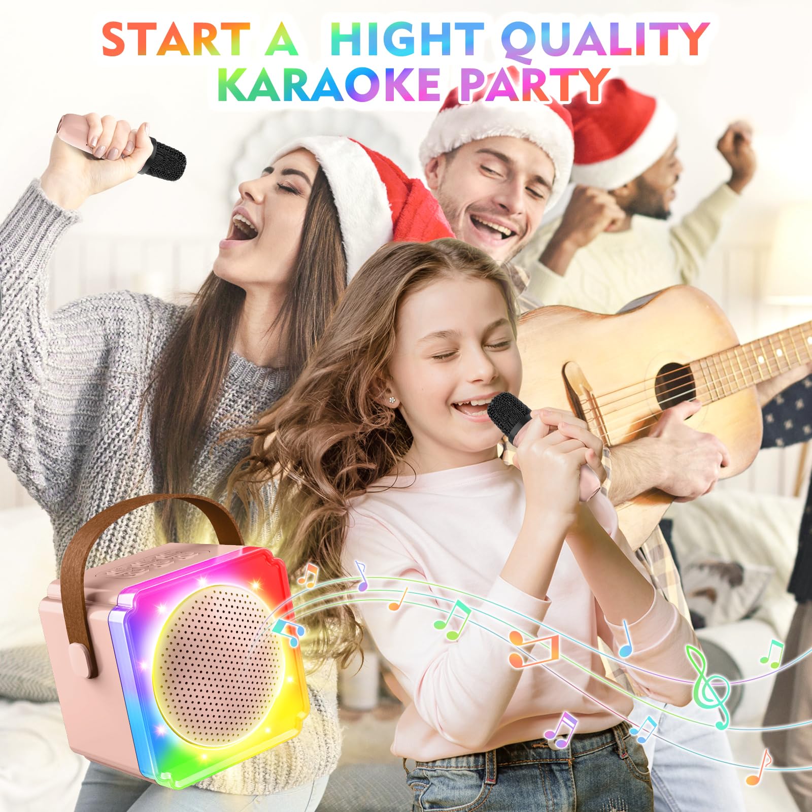 BAYSING Kids Karaoke Machine with Bluetooth Speaker & 2 Wireless Mics - Portable Mini Singing Machine with LED Lights - Best Birthday Christmas Gift for Girls Boys Ages 4-9 - Perfect for Home Parties, Travel & Family Fun