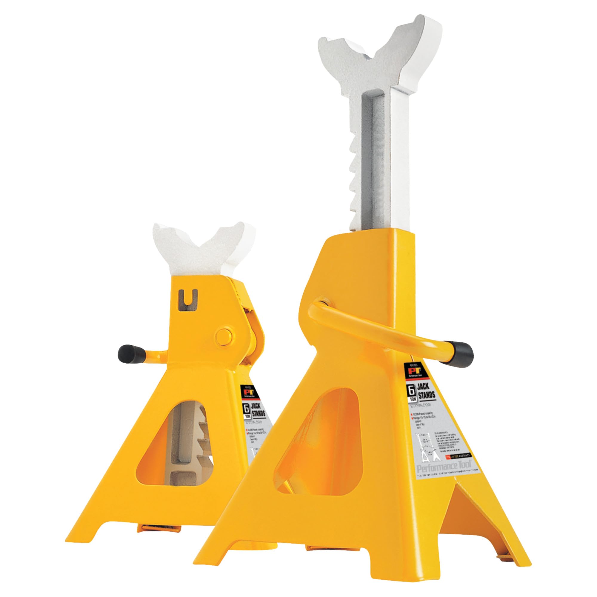 6-Ton Yellow Ratchet Jack Stand Set - Heavy Duty Vehicle Lift Support for Car Maintenance, Repair & Tire Changes - Performance Tool W41023
