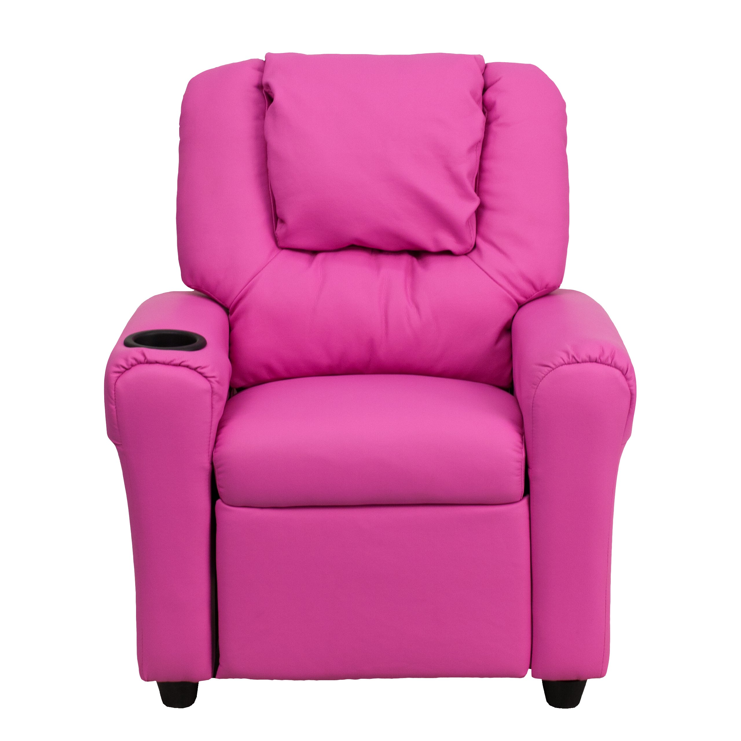 MFO Contemporary Hot Pink Vinyl Kids Recliner with Cup Holder & Headrest - Comfortable Children's Chair for Playroom, Bedroom or TV Watching