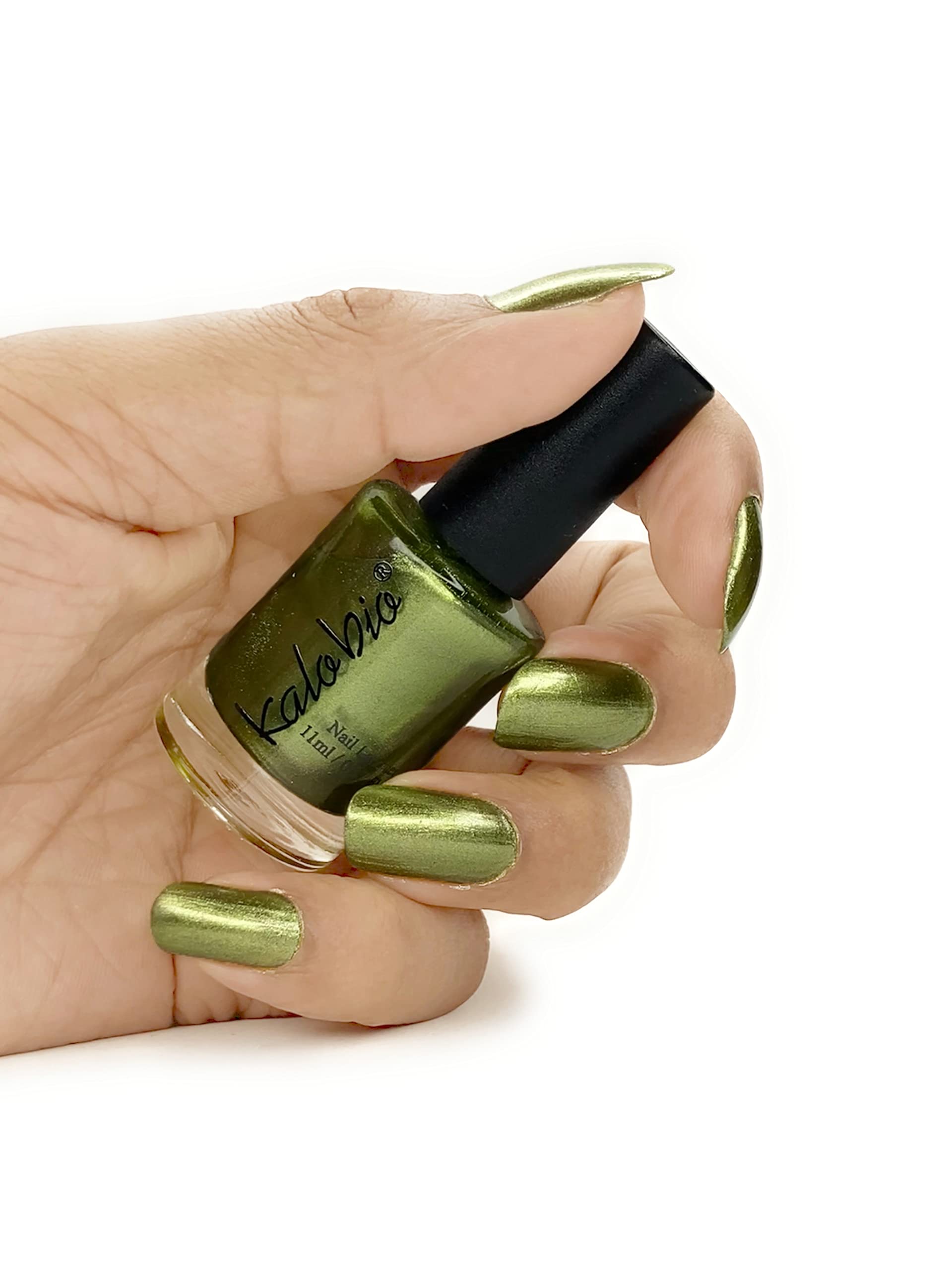 KALOBIO Metallic Finish Nail Polish - Venom Green M6, 10ml | High Shine Long Lasting Nail Enamel | Perfect for Parties, Halloween & Night Out Makeup Looks