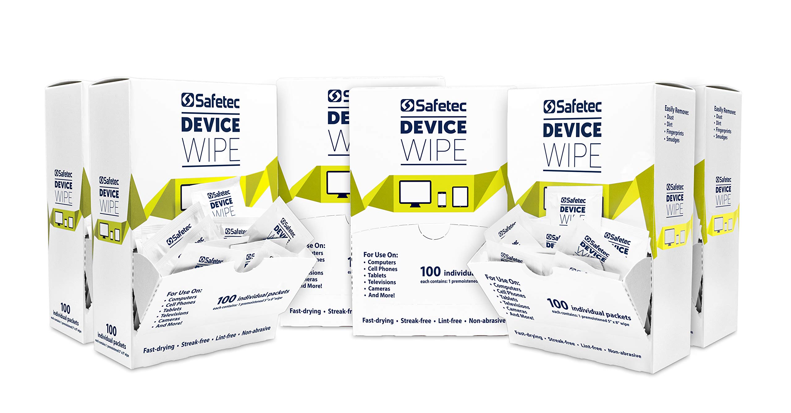 Safetec Antibacterial Device Wipes for Cellphones, Tablets & Screens - 6 Pack of 100ct Disposable Cleaning Cloths (600 Wipes Total) - Perfect for Office, Home & Travel Use to Sanitize Electronics
