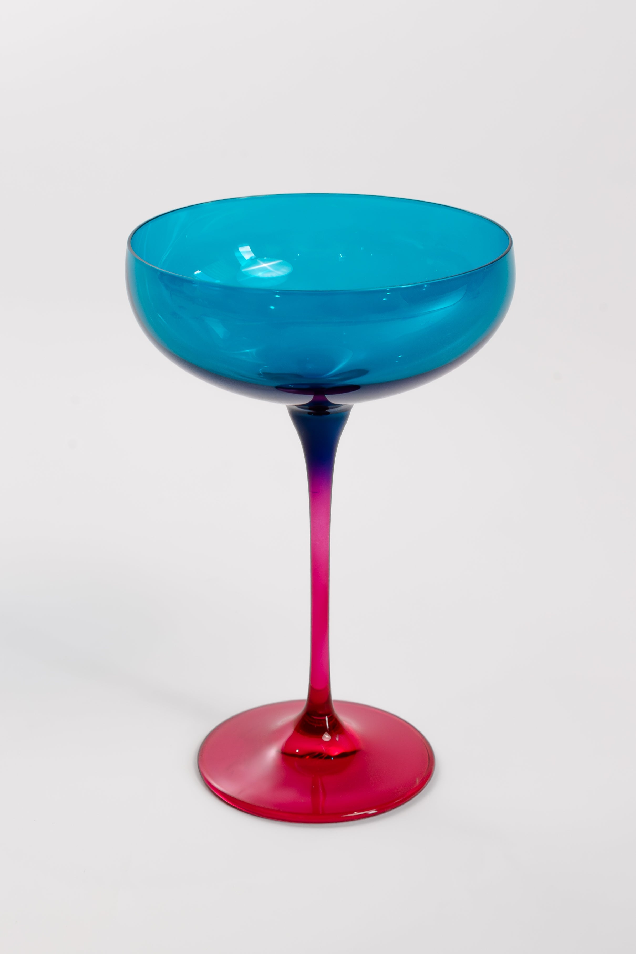 Estelle Colored Champagne Coupe Set of 2 - Teal & Fuchsia Colorblock Glassware for Wedding Toast, Bridal Shower, Anniversary & Party Celebrations