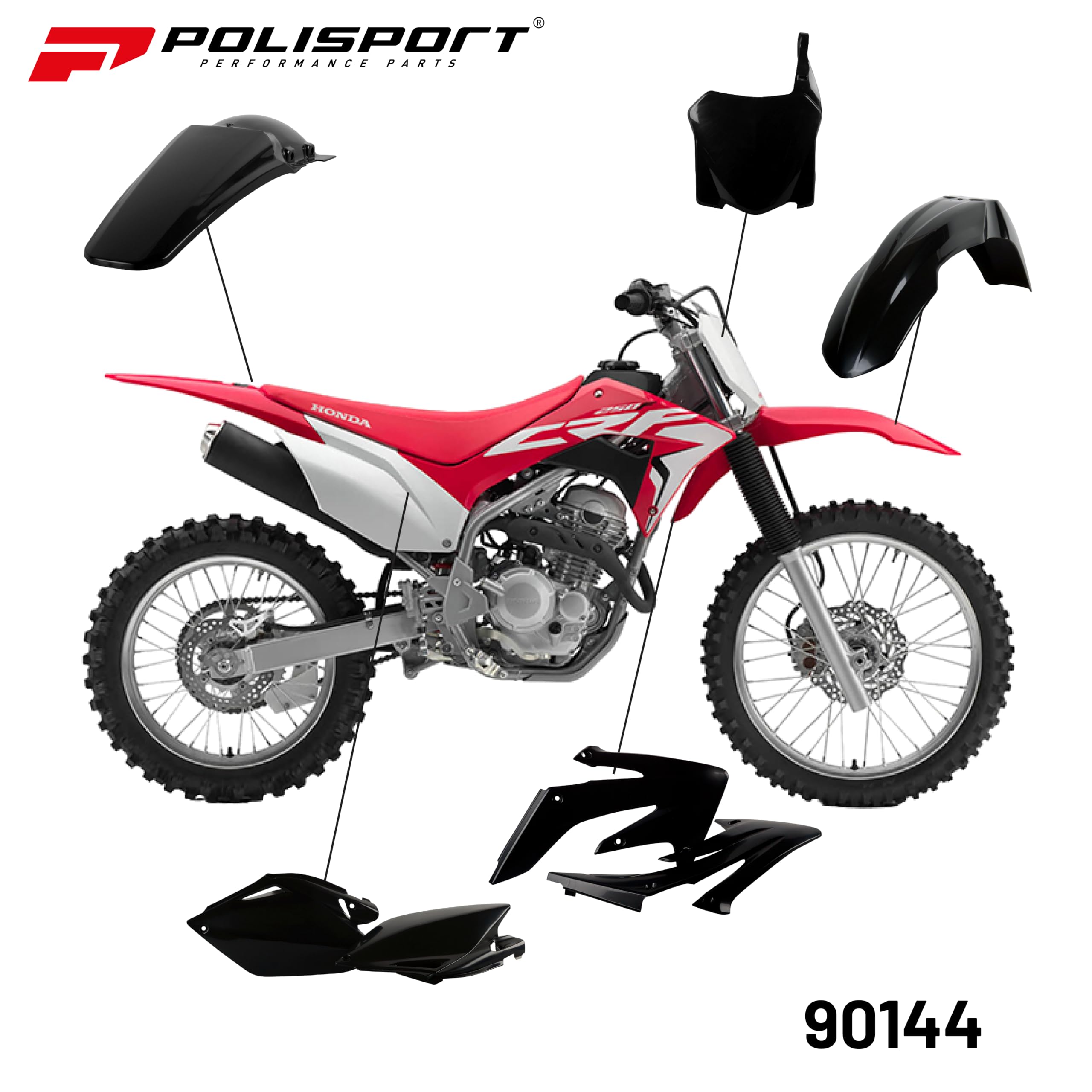 Polisport Full Plastic Kit for Honda CRF250R (2008) - OEM Quality Restyling Kit with Superior Fit, Flexibility & Durability - Black - Perfect for Off-Road Racing, Trail Riding & Motocross Upgrades