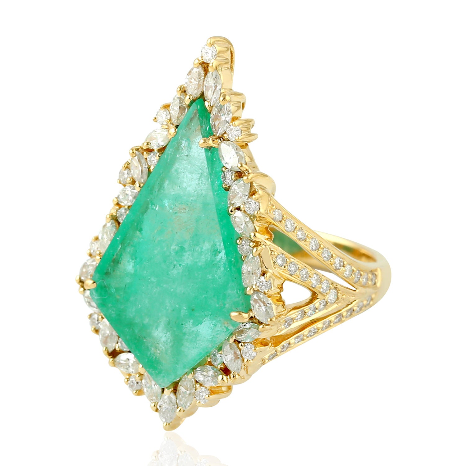 Exquisite Marquise Cut Diamond & Kite Cut Emerald 18K Yellow Gold Cocktail Ring for Women – Perfect for Evening Parties, Weddings & Special Occasions