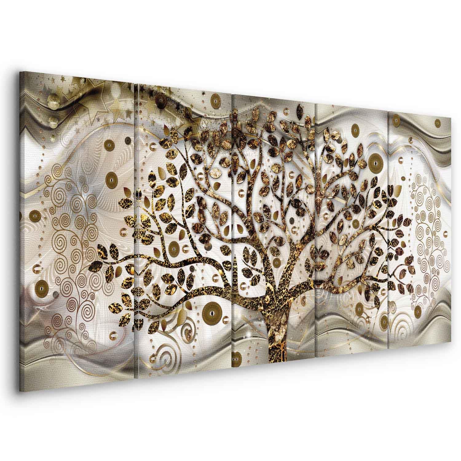 Gustav Klimt Canvas Wall Art Print - 5 Piece Framed Stretched Painting Set (59x24 inches) - Modern Home Decor for Living Room, Bedroom & Office - High Quality Artwork Reproduction