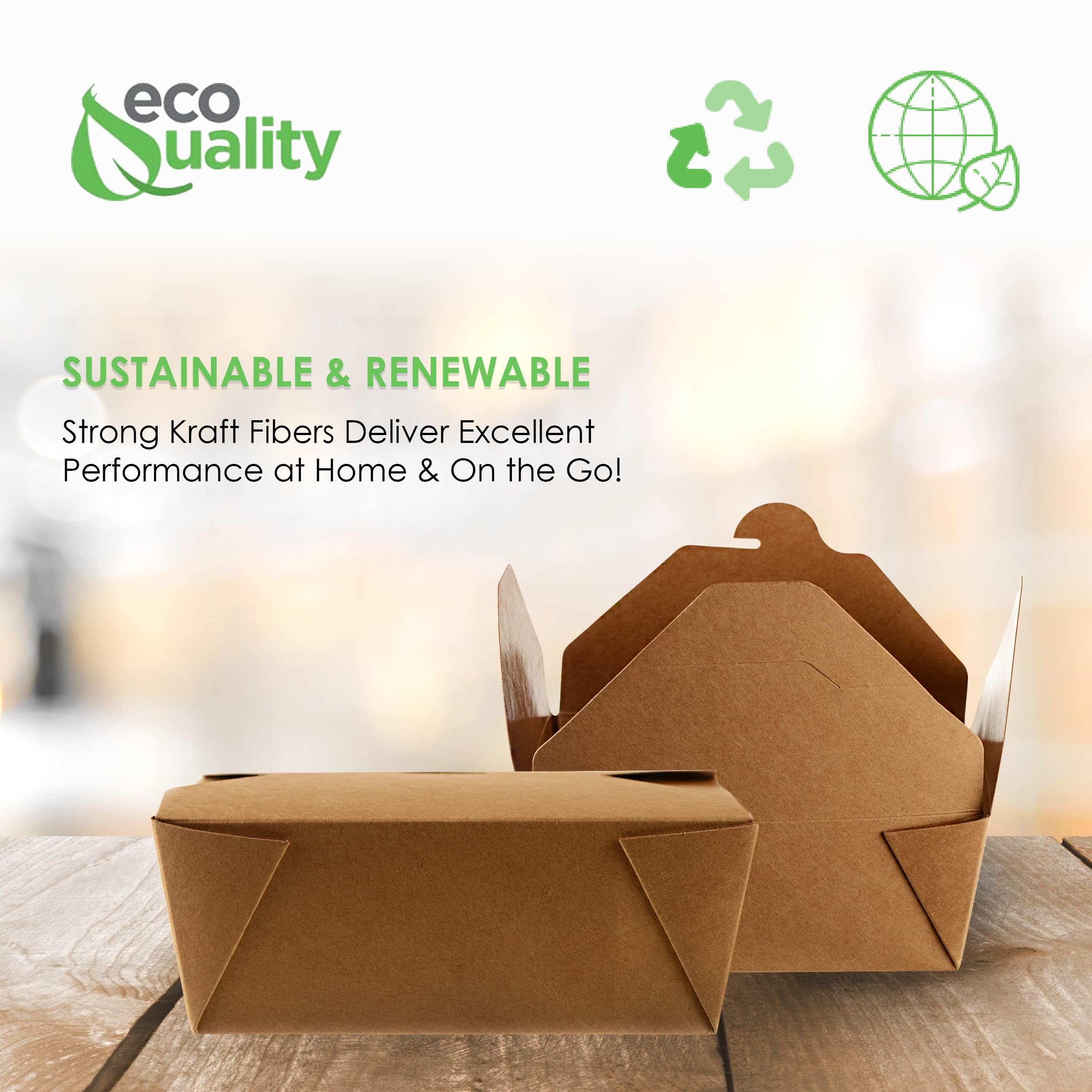 EcoQuality 45 oz Kraft Brown Microwaveable Take Out Food Containers - Leak & Grease Resistant To-Go Boxes for Restaurants, Catering, Food Trucks - Recyclable Lunch Box #8 (300 Pack) - Perfect for Hot Meals, Takeout Orders & Food Delivery Services