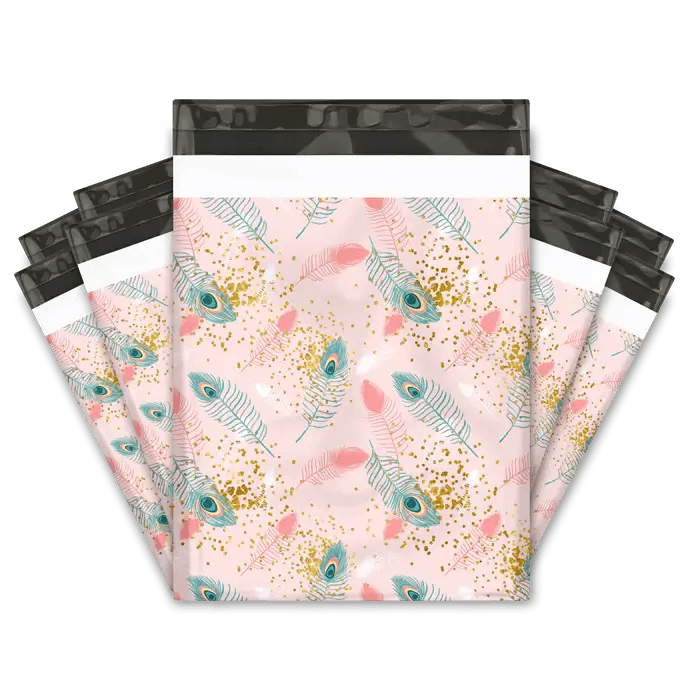 12x15 Inch Pink Peacock Printed Poly Mailers - Waterproof Shipping Envelopes for Ecommerce, Boutique & Subscription Boxes - Premium Designer Mailing Bags for Clothing, Jewelry & Small Business Packaging