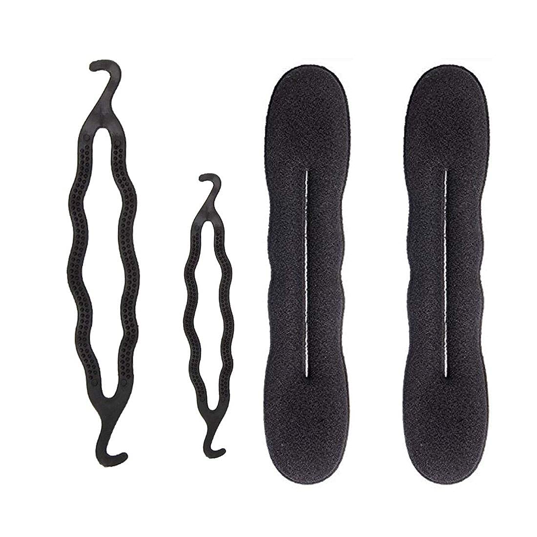 VinshBond 2-Pack Medium/Small Hair Bun Maker & 2-Piece Juda Maker Hair Clips for Women & Girls - Black | Perfect for Updos, Ponytails & Styling at Home, Work or Special Events