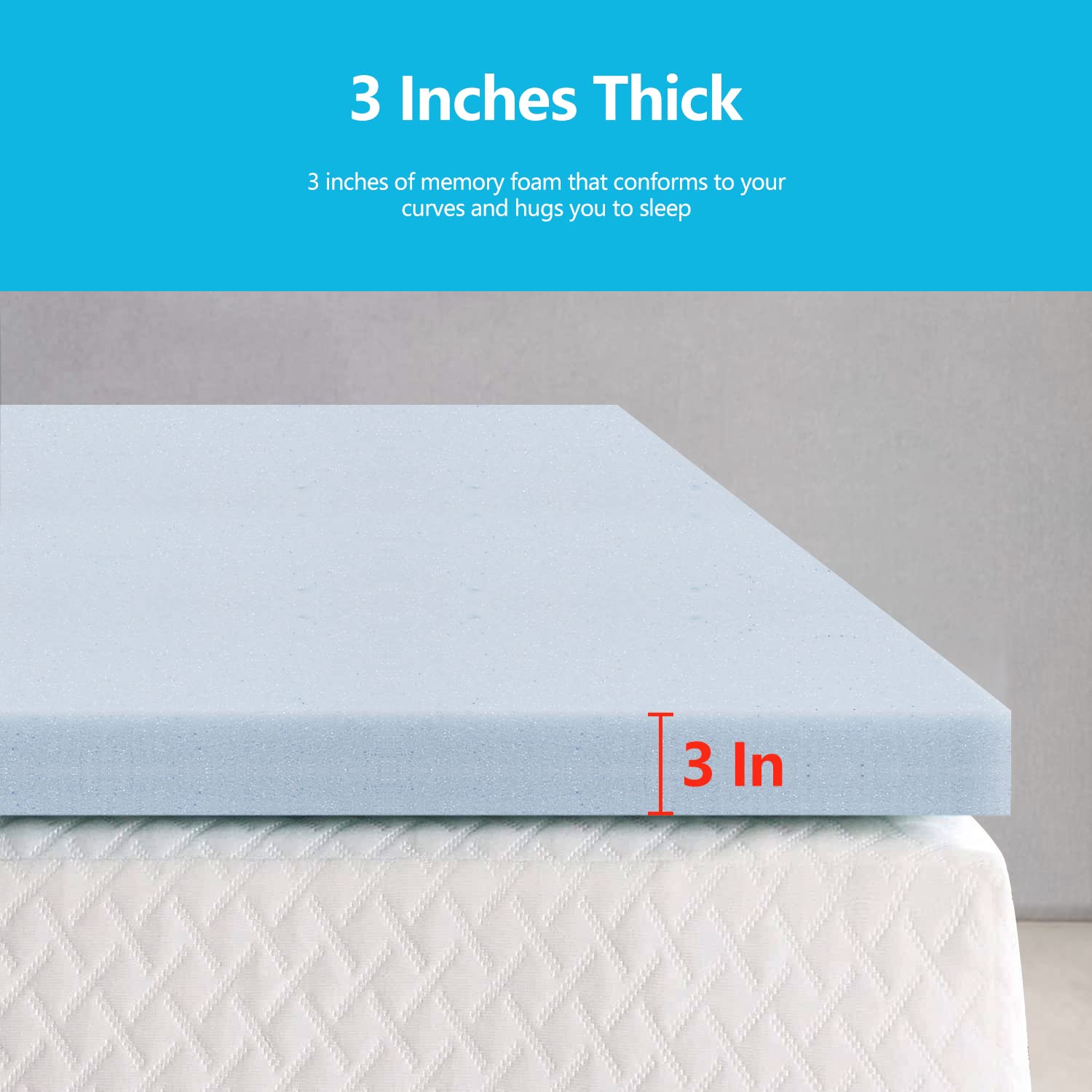 3 Inch Cooling Gel Memory Foam Mattress Topper - Ventilated Design for Pressure Relief & Temperature Regulation - CertiPUR-US Certified Full Size Mattress Pad - Perfect for Hot Sleepers & Back Pain Relief - Blue