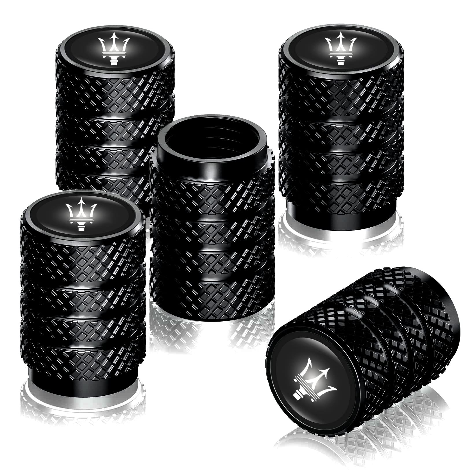 5pcs Aluminum Car Tire Valve Caps - Corrosion Resistant & Leak-Proof for Maserati (Black) - Perfect for Wheel Protection & Style