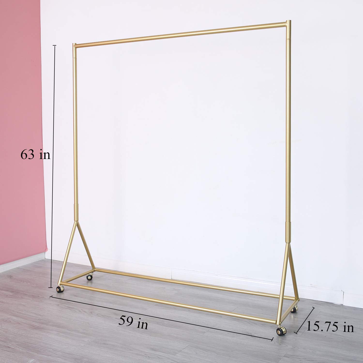 Gold Rolling Clothing Rack with Wheels - 59 Inch Modern Garment Rack for Boutique Display & Retail Store Use | Perfect for Clothing Stores, Home Closet Organization & Fashion Showrooms