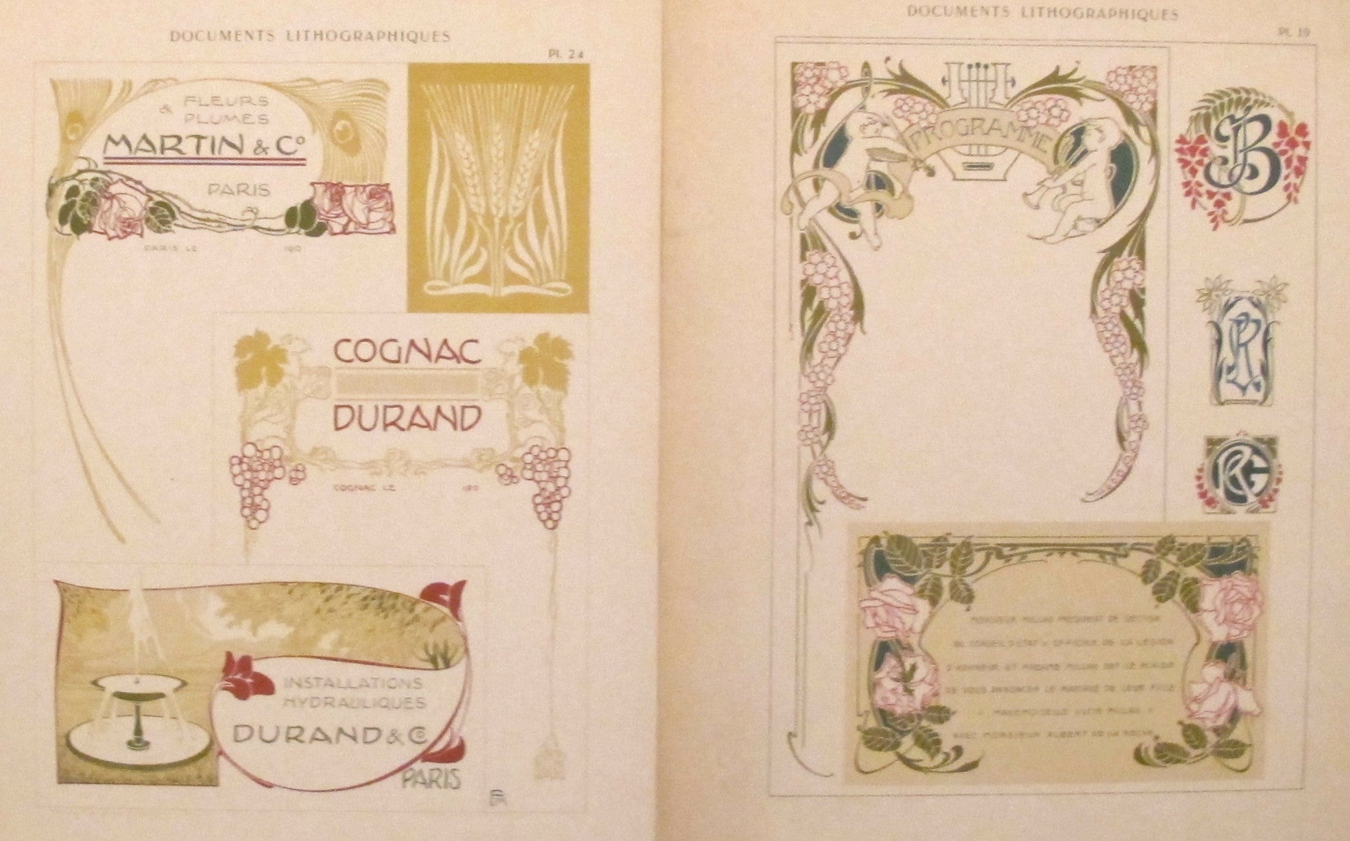 Antique 1900s Belle Epoque Design Sheets - Original Lithographic Plates #24 & #19 | Vintage French Art Nouveau Documents for Home Decor & Historical Collections