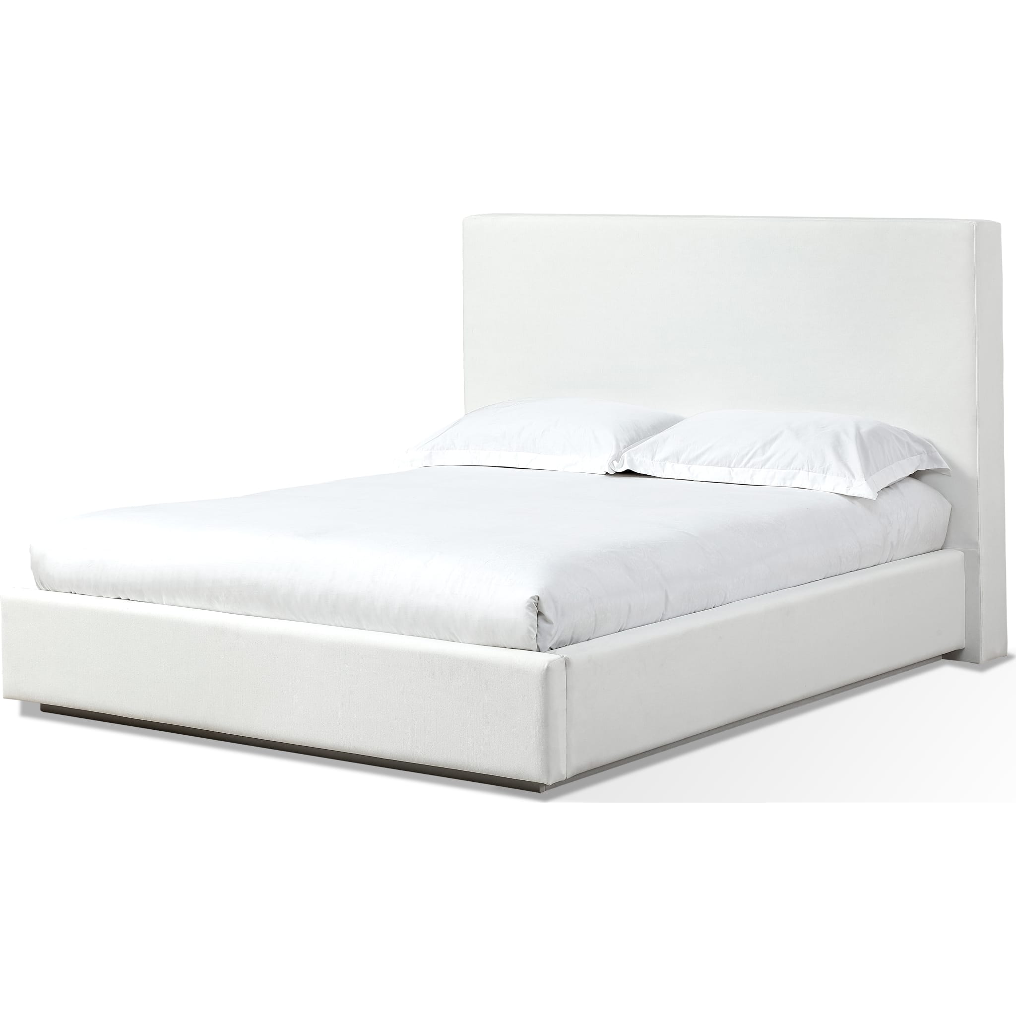 Luxury Upholstered Storage Bed with Footboard - Pearl White Fabric - Queen Size Platform Bed with Underbed Storage - Perfect for Small Bedrooms & Guest Rooms