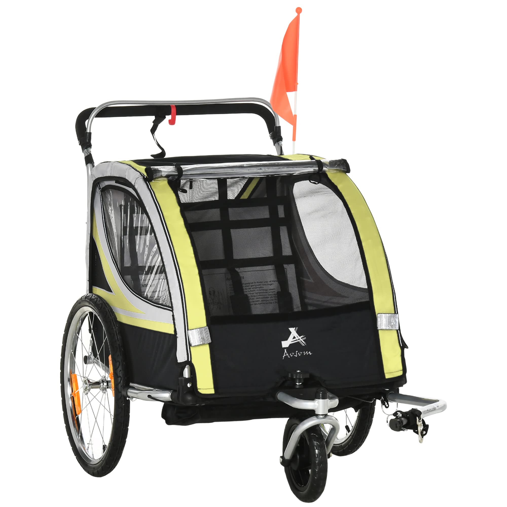 **Aosom 2-in-1 Double Baby Jogging Stroller & Bike Trailer for Kids & Toddlers – Handbrake, 5-Point Harness, Waterproof Cover, Storage Bag, Safety Flag & Reflectors – Perfect for Outdoor Adventures, Running & Biking**