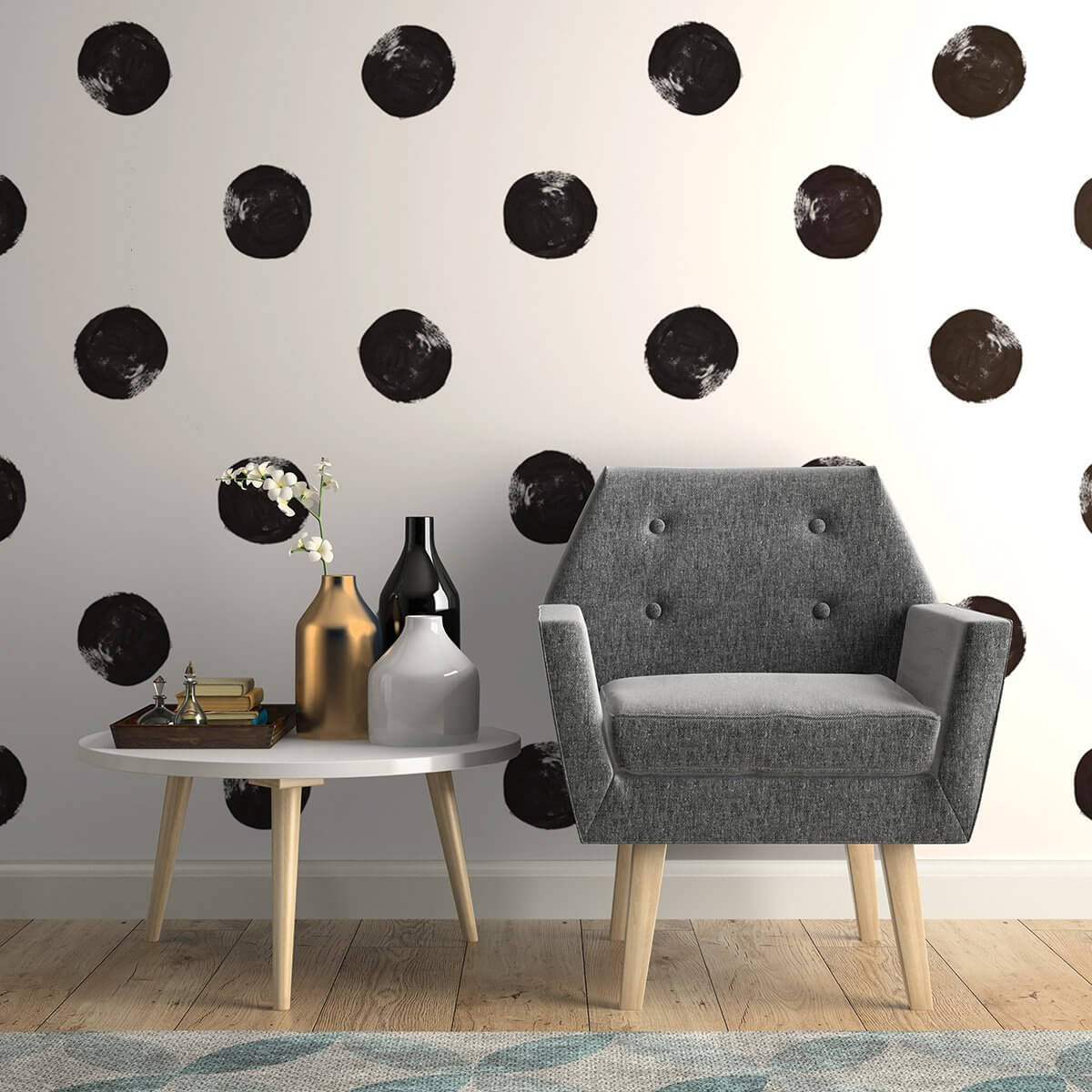 Black and White Dots Baby Peel and Stick Removable Wallpaper - 24