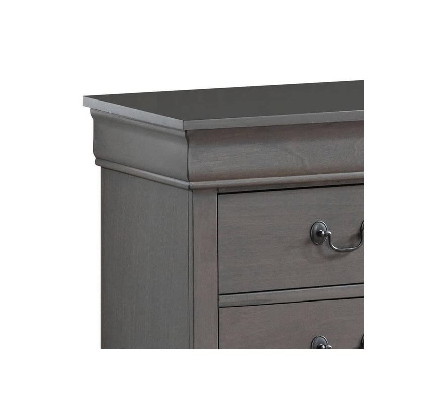 KLMM Classic Vintage Nightstand with 2 Drawers - Solid Wood English Dovetail Construction Bedside Table - Antique Nickel Hanging Pulls (Gray) - Perfect for Bedroom, Living Room & Office Furniture