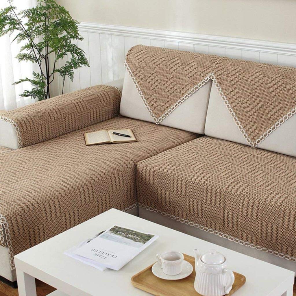 Anti-Slip I-Shaped Sectional Sofa Slipcover - Solid Color Linen Furniture Protector for Couches (28x28inch/70x70cm) - Pet & Kid Friendly Couch Cover for Dogs, Cats, Kids - Perfect for Living Room, Family Room & Recliner Protection