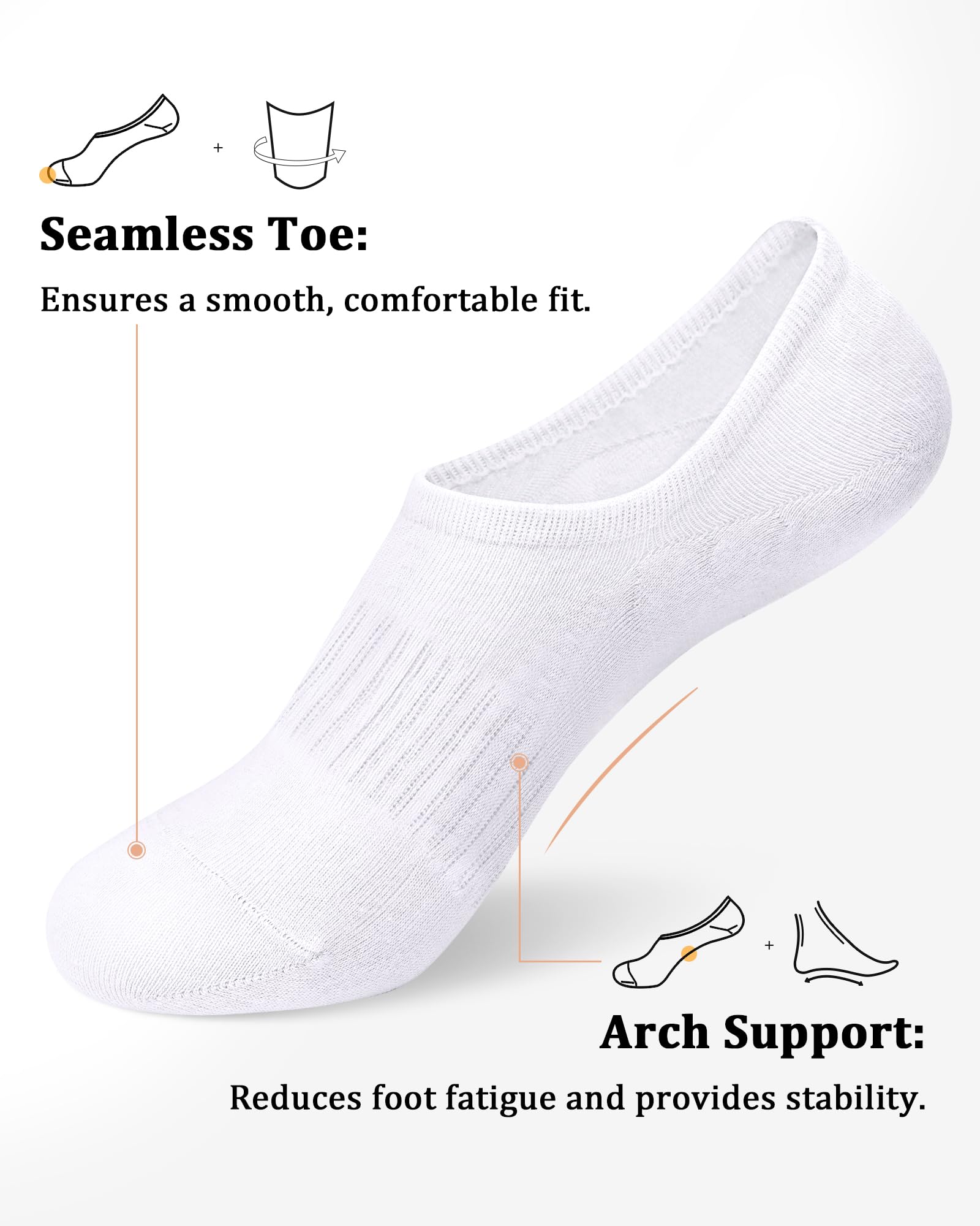 SIXDAYSOX Women's No Show Socks 6-8 Pairs - Breathable Cotton Low Cut Invisible Socks with Non-Slip Grip for Size 5-11 | Perfect for Sneakers, Loafers & Casual Shoes
