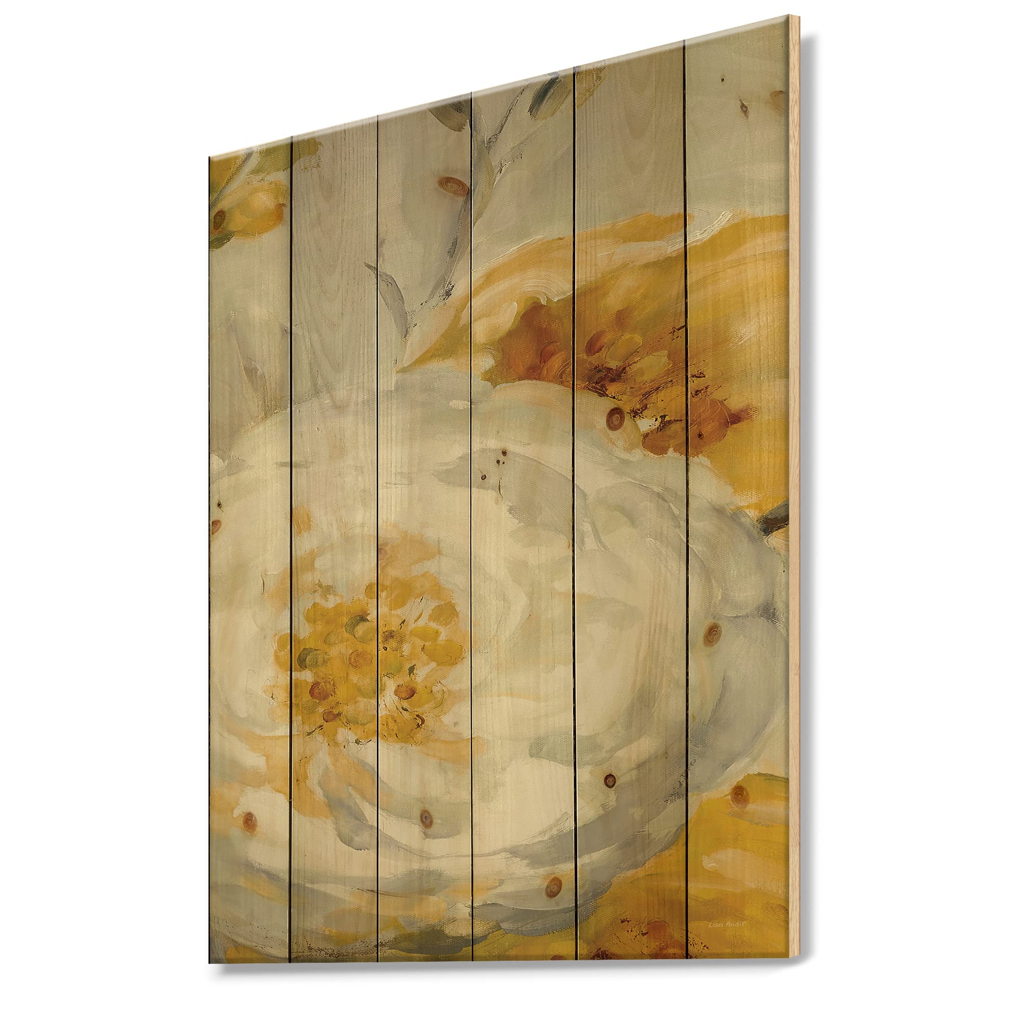 Sunshine Yellow Flower Farmhouse Wood Wall Decor - Orange Floral Wood Wall Art - Large Printed Pine Wood Panels for Living Room, Bedroom & Home Decor