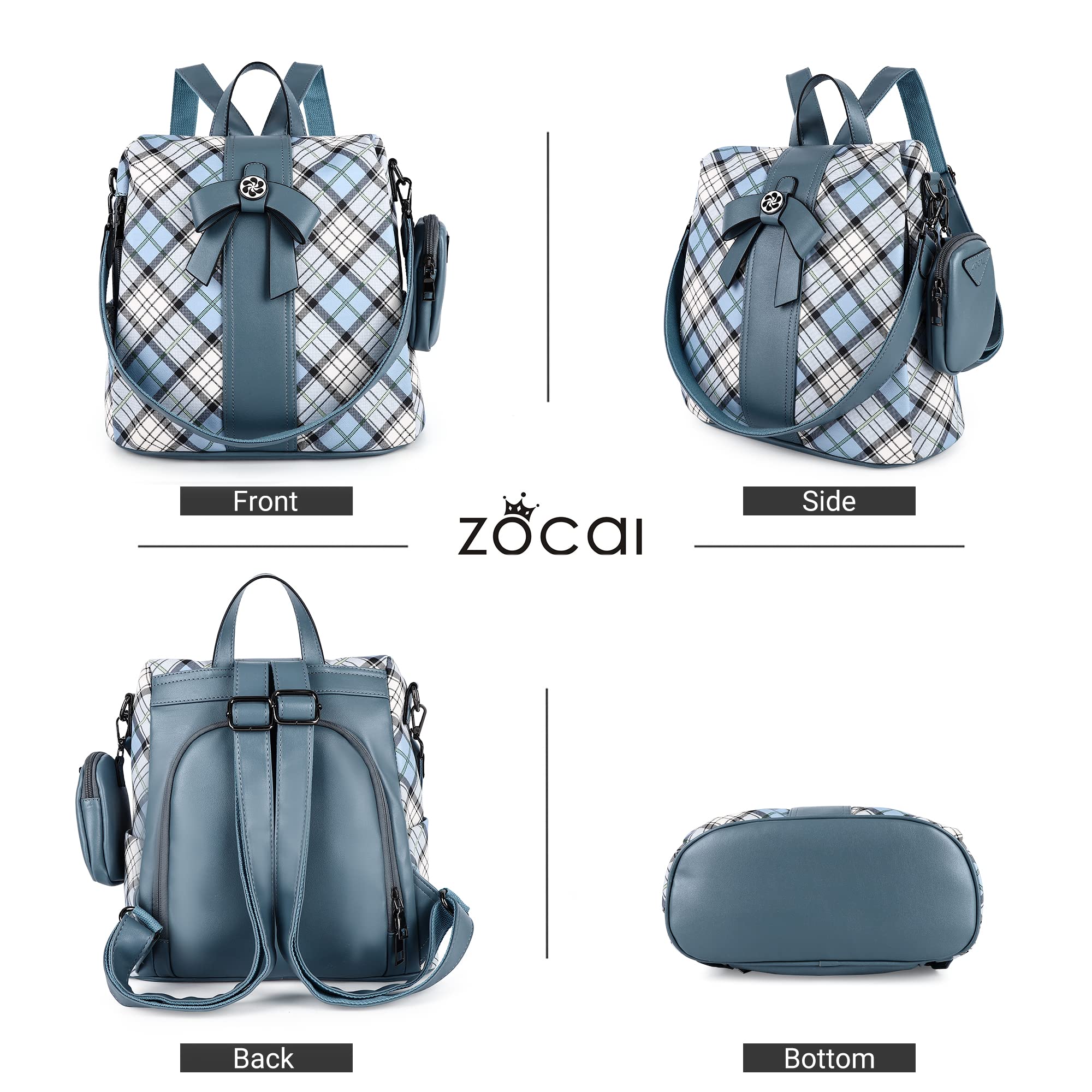 ZOCAI Women's Fashion Backpack Purse - PU Leather Anti-Theft Shoulder Bag & Satchel Daypack for Work, Travel & Daily Use