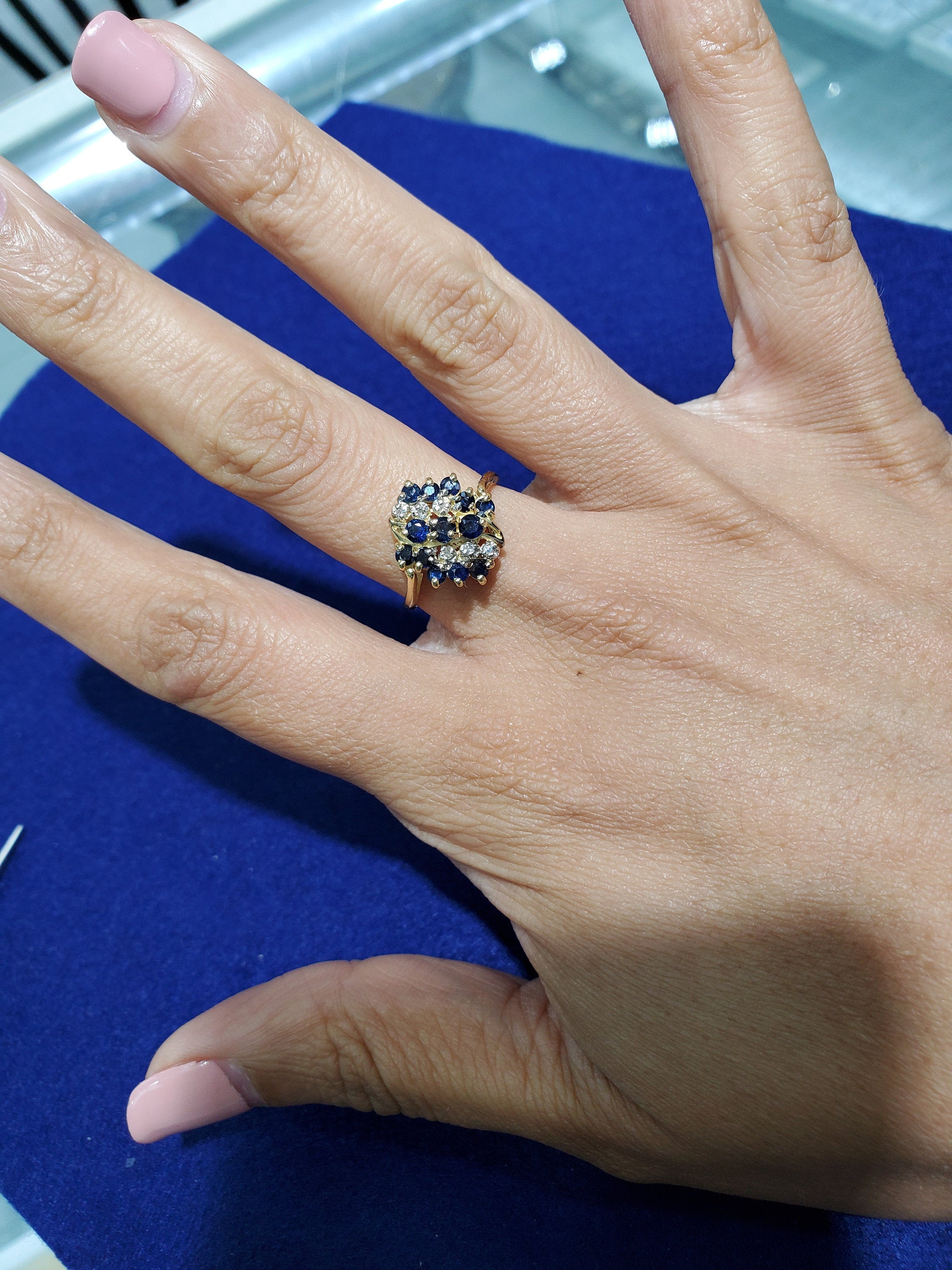 Sapphire and Diamond Cluster Ring .81cttw 14k Yellow Gold - Elegant Jewelry for Weddings, Anniversaries & Special Occasions