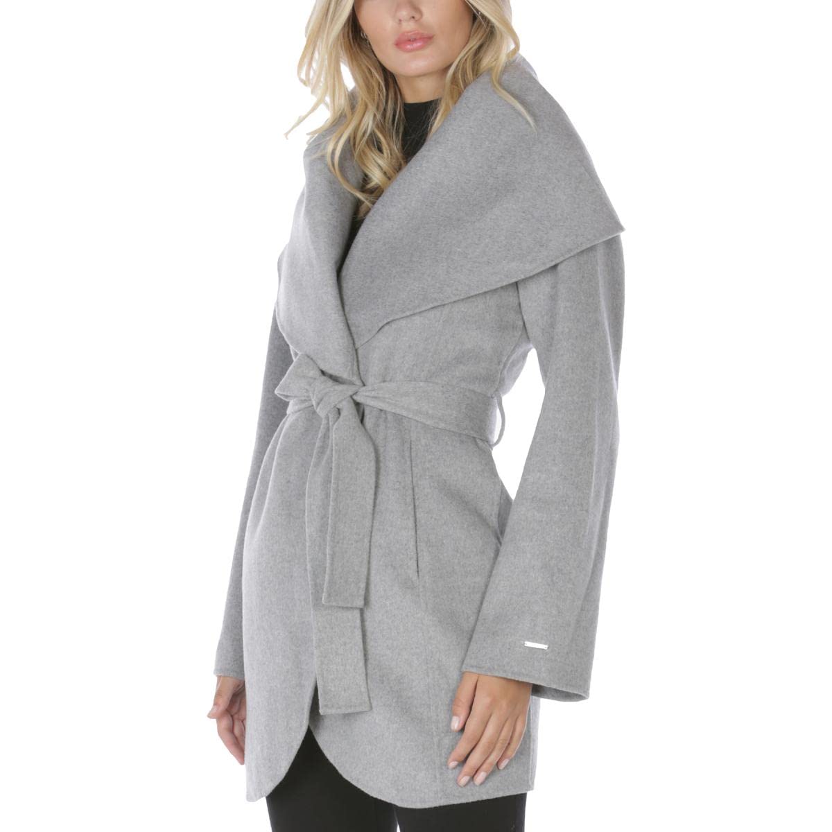 Tahari Women's Double Face Wool Blend Wrap Coat with Oversized Collar - Warm Winter Outerwear for Work, Office & Formal Occasions