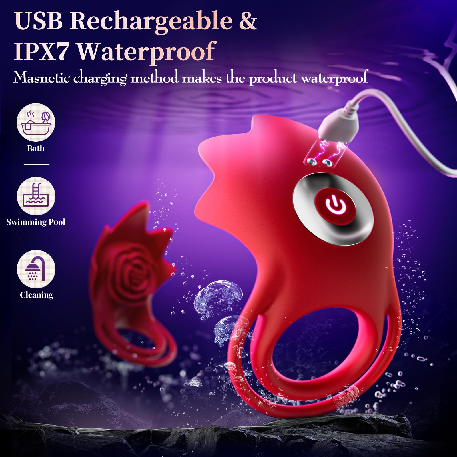 **APP Controlled Vibrating Cock Ring for Men - Silicone Penis Ring with Rose Clitoral Stimulator, Multi-Speed Couples Sex Toy for Enhanced Pleasure - Perfect for Couples Play & Spicing Up Intimacy**