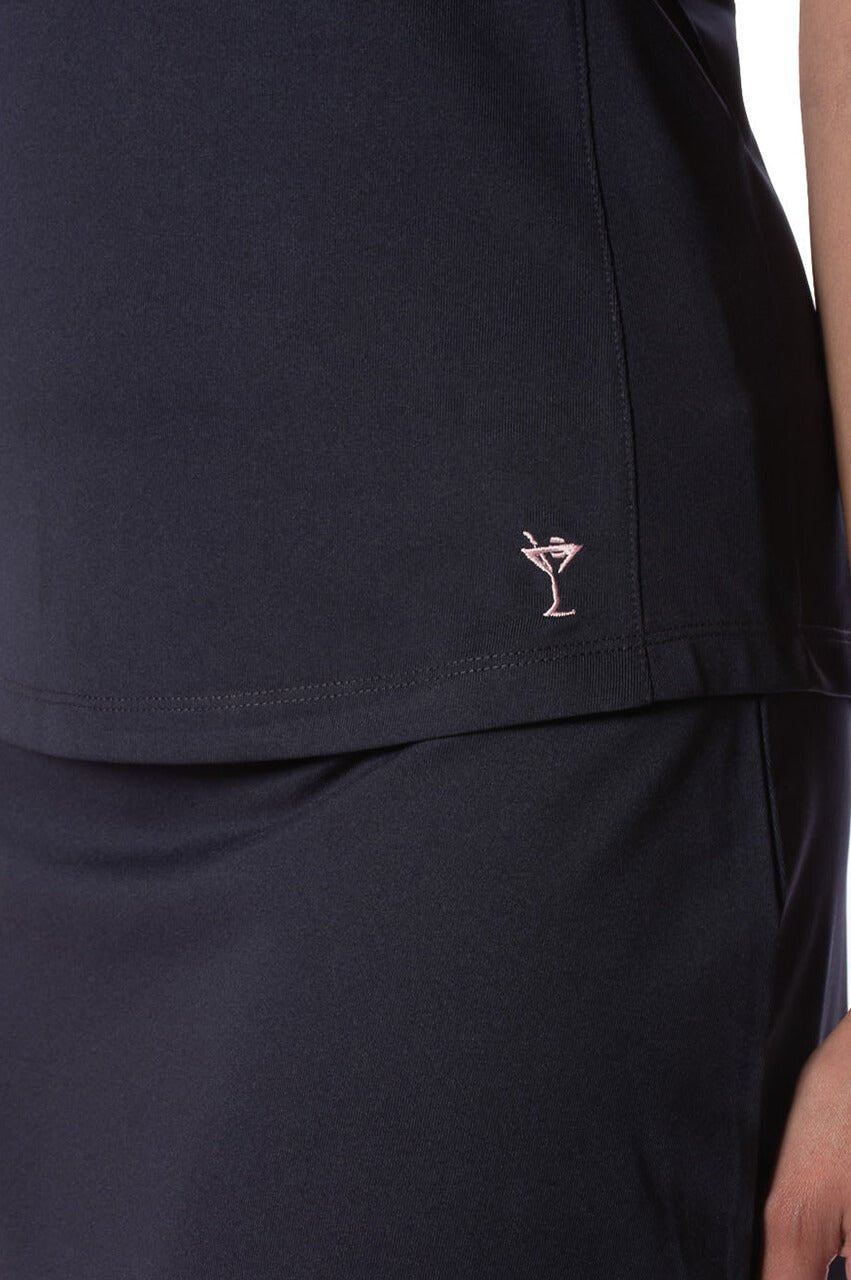 Men's Navy Blue Sleeveless Zip-Up Contrast Trim Polo Shirt for Golf, Tennis & Summer Outdoor Activities