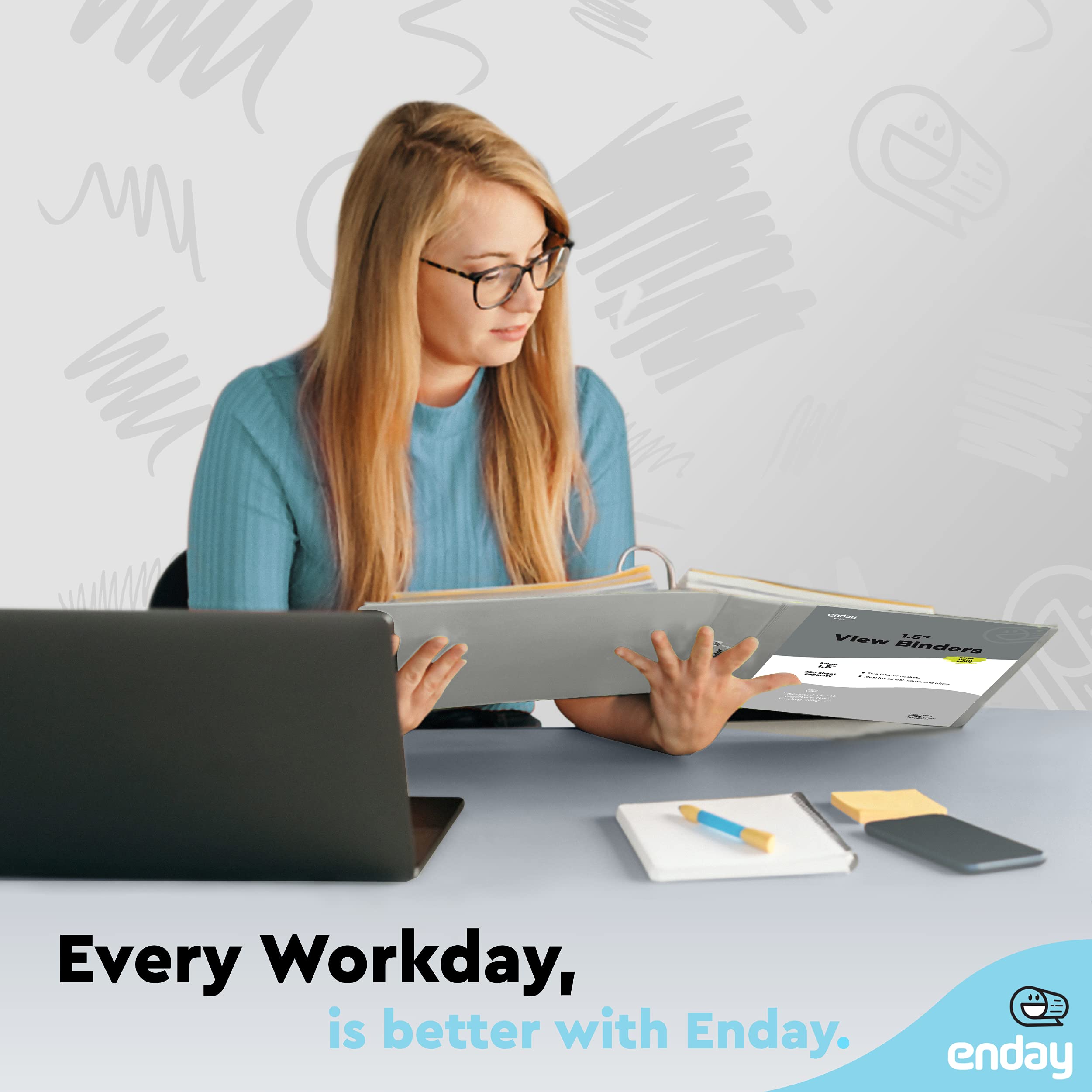 Enday 1.5 Inch Grey 3-Ring Binder with Clear View Cover & 2 Inside Pockets - Durable School & Office Supplies for Organizing Documents, Homework, Presentations - Perfect for Students, Teachers & Professionals