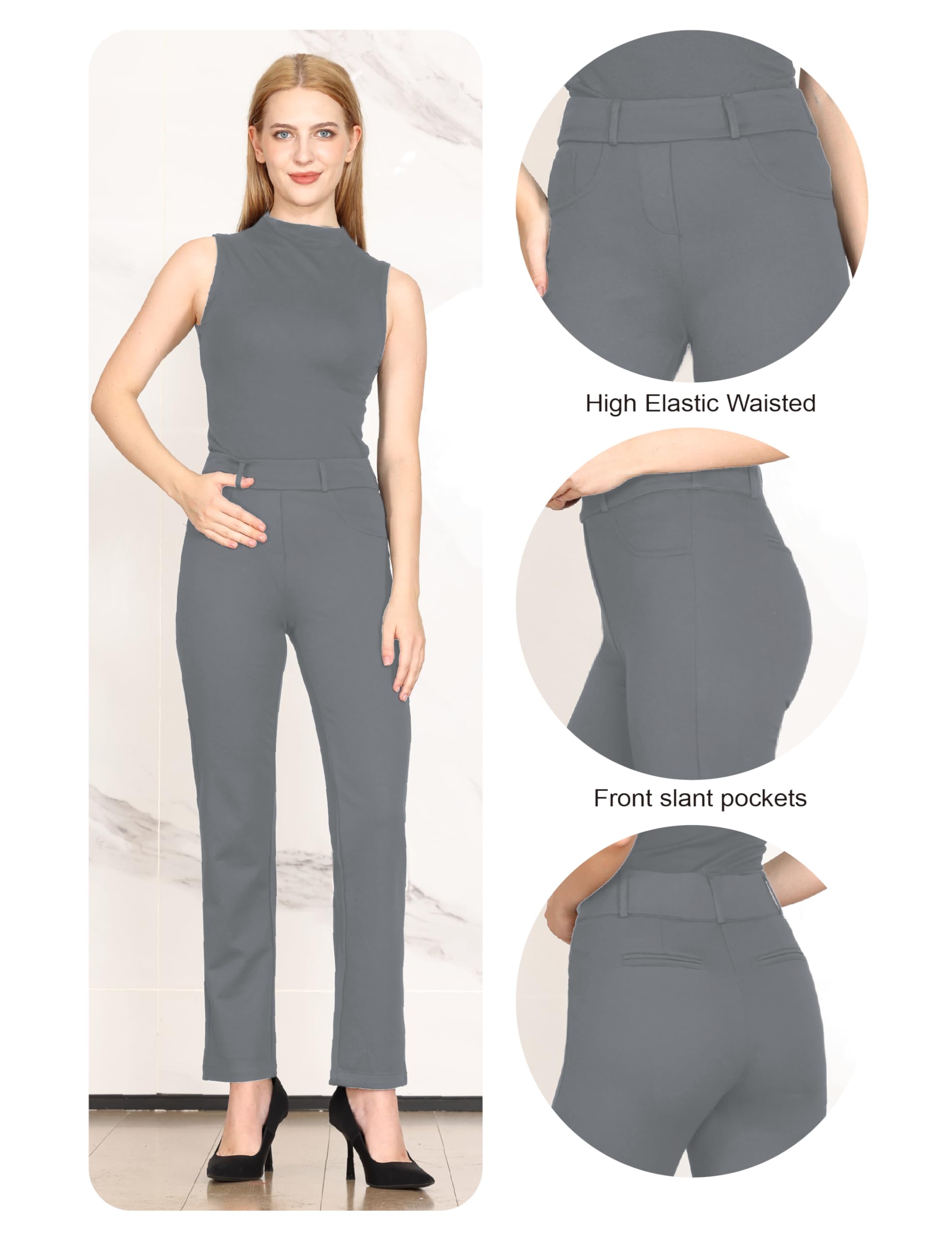 Women's High Waisted Work Dress Pants with Pockets - Straight Leg Business Casual Slacks 29