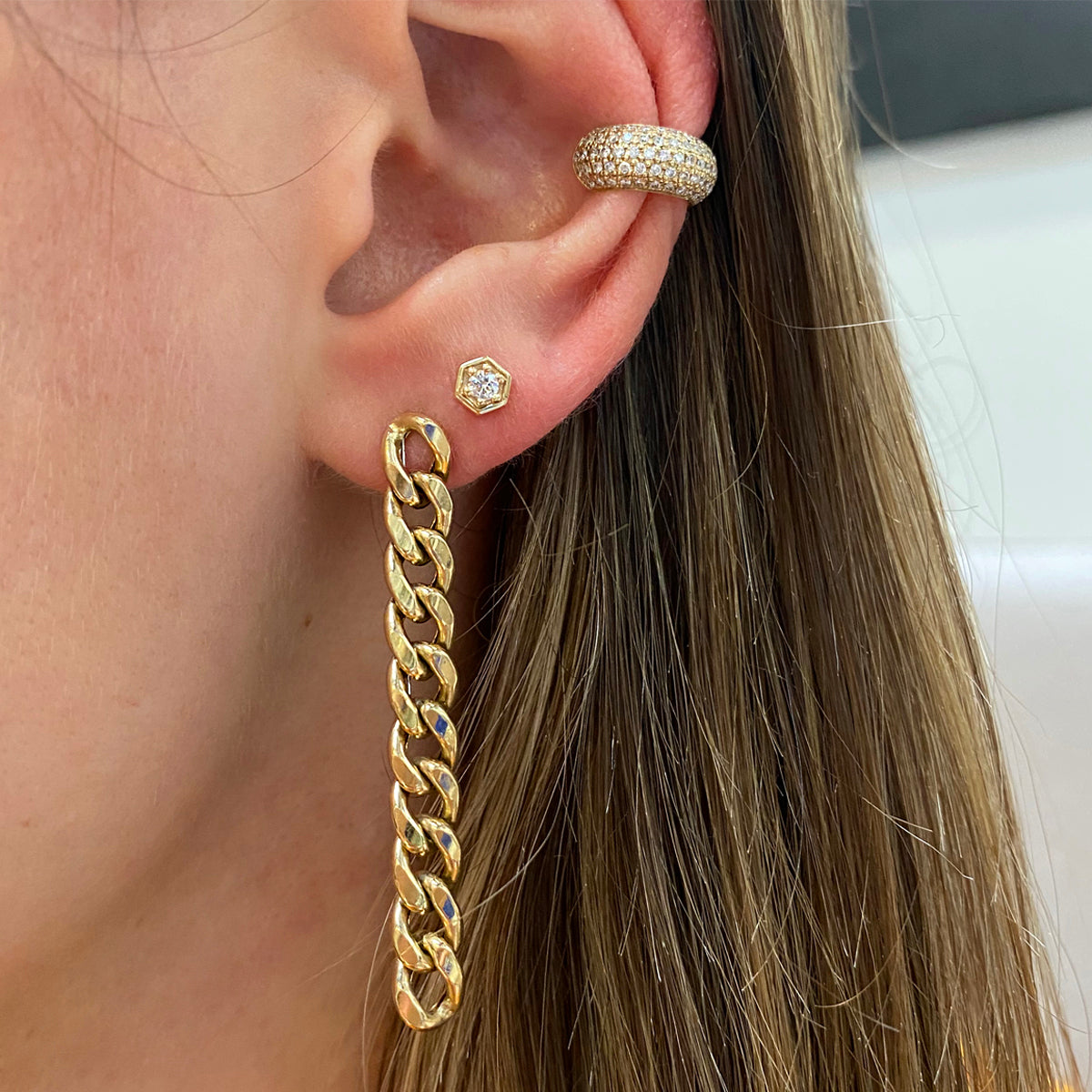 14K Gold Diamond Hexagon Stud Earrings for Women - Elegant Geometric Hoop Earrings for Everyday Wear & Special Occasions