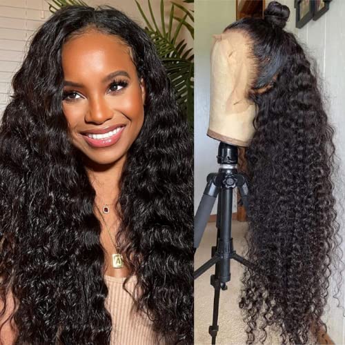 13x6 Deep Wave Lace Front Wigs Human Hair - HD Curly Lace Frontal Wigs with Baby Hair & Pre-Plucked Hairline - 150% Density Transparent Lace Wig 18 Inch - Perfect for Daily Wear, Cosplay, and Special Occasions