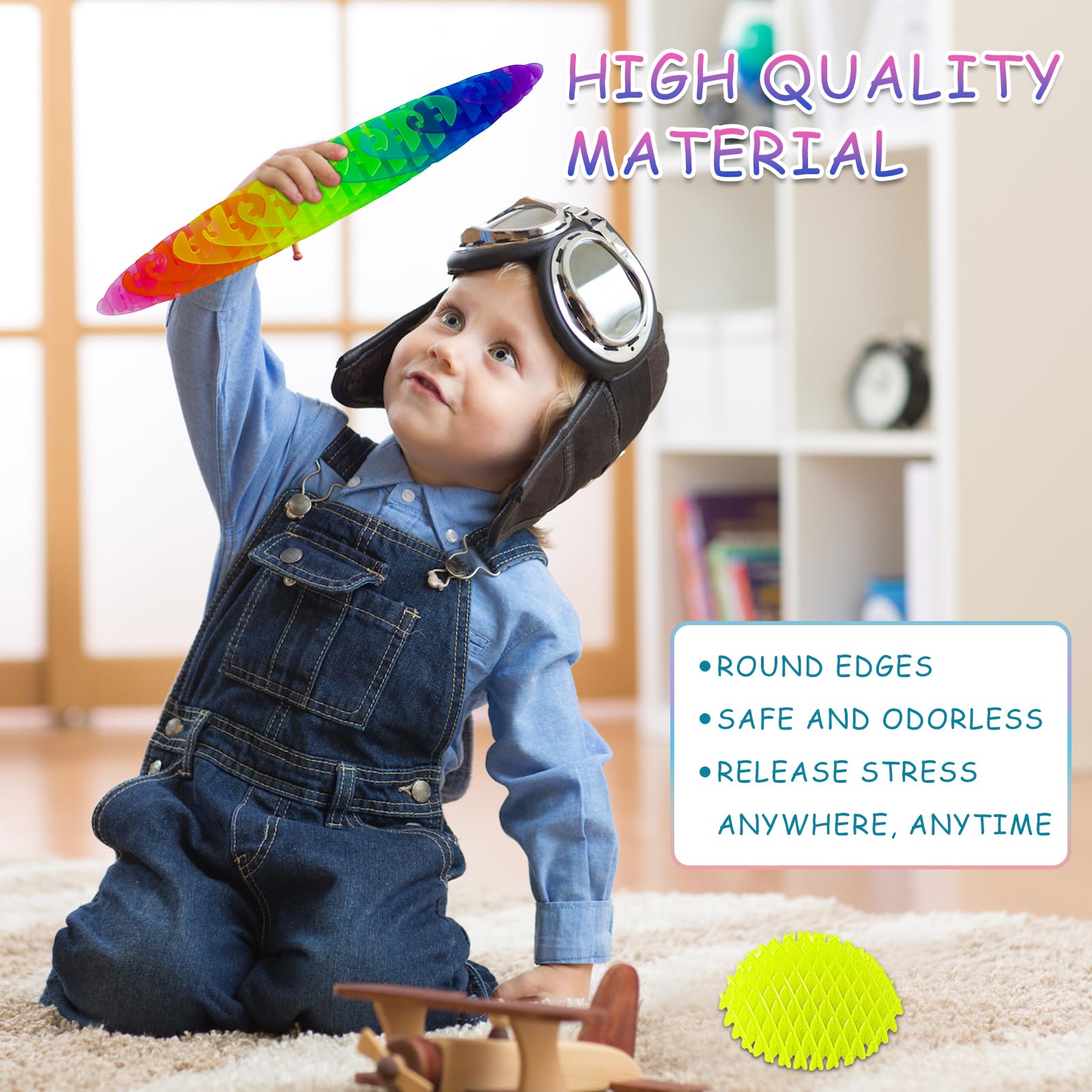 4 Pack 3D Printed Fidget Worm Toys - Stress Relief Sensory Desk Fidgets for Adults & Kids, Elastic Worm Shaped Squeeze Toys for Anxiety Relief, Perfect for Office, Classroom & Home Use