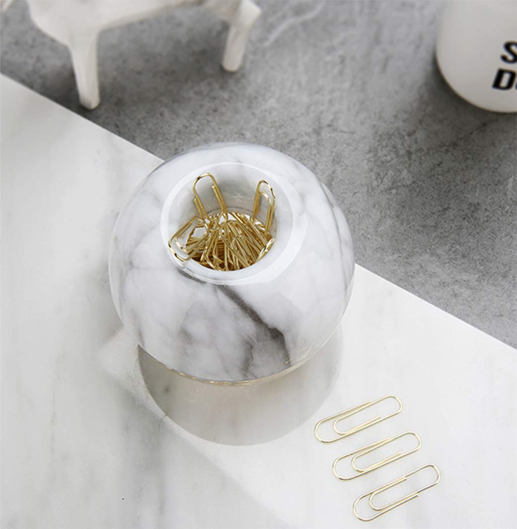 Premium Gold Paper Clips (100-Pack) - 28mm Elegant Magnetic Marble White Clip Holder for Office Supplies & Desk Organization | Perfect for Document Filing, School Projects & Home Office Use
