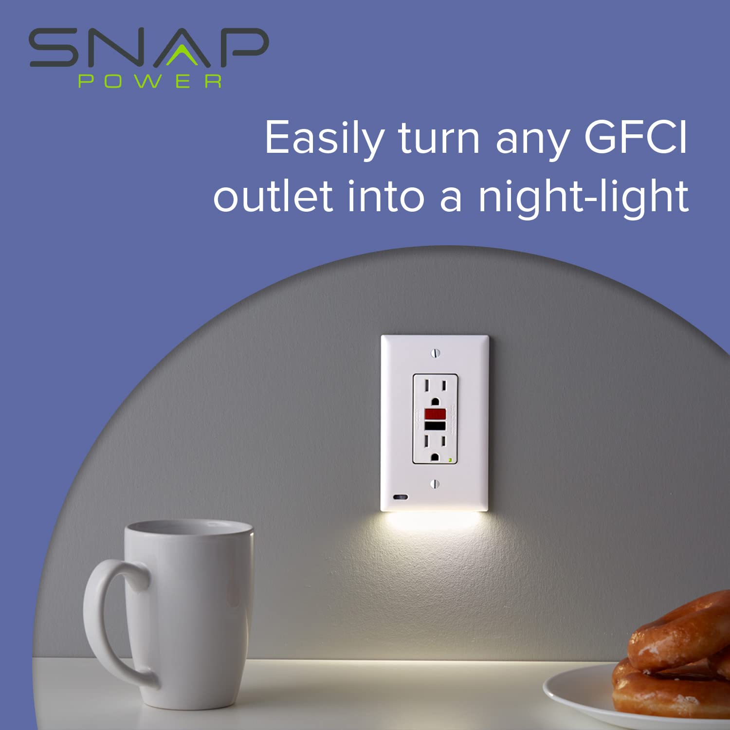SnapPower 4 Pack GuideLight 2 GFCI Outlet Cover with LED Night Light - Auto On/Off Sensor - Black Electrical Wall Plate - Replaces Plug-in Night Lights - Perfect for Hallways, Bedrooms & Bathrooms at Night
