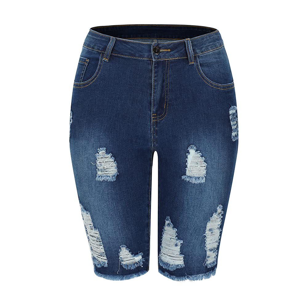 THUNDER STAR Women's Denim Bermuda Shorts - Mid Rise Frayed Raw Hem Jeans Shorts for Casual Wear, Summer Outfits & Beach Vacations