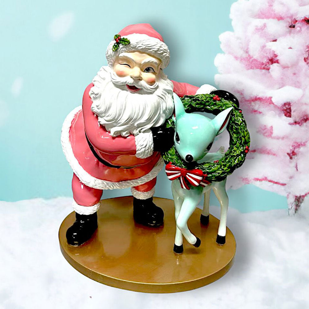 18 Retro Pink Santa with Deer Christmas Ornament - New 2024 Holiday Decoration by December Diamonds - Perfect for Xmas Tree, Home Decor & Gift Giving