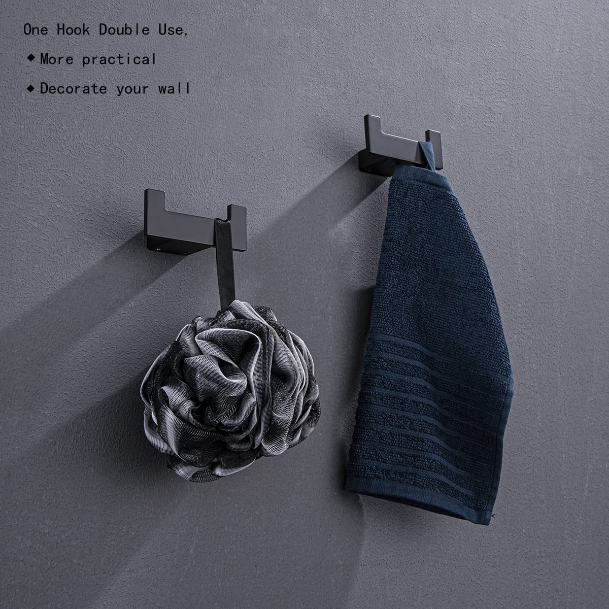 Premium Black Double Towel Hook - Heavy Duty SUS304 Stainless Steel Bathroom Wall Mounted Hooks for Towels, Robes & Coats - Matte Black Square Hand Towel Holder (96009-8MB-2) - Perfect for Bathrooms, Spas, Gyms & Laundry Rooms