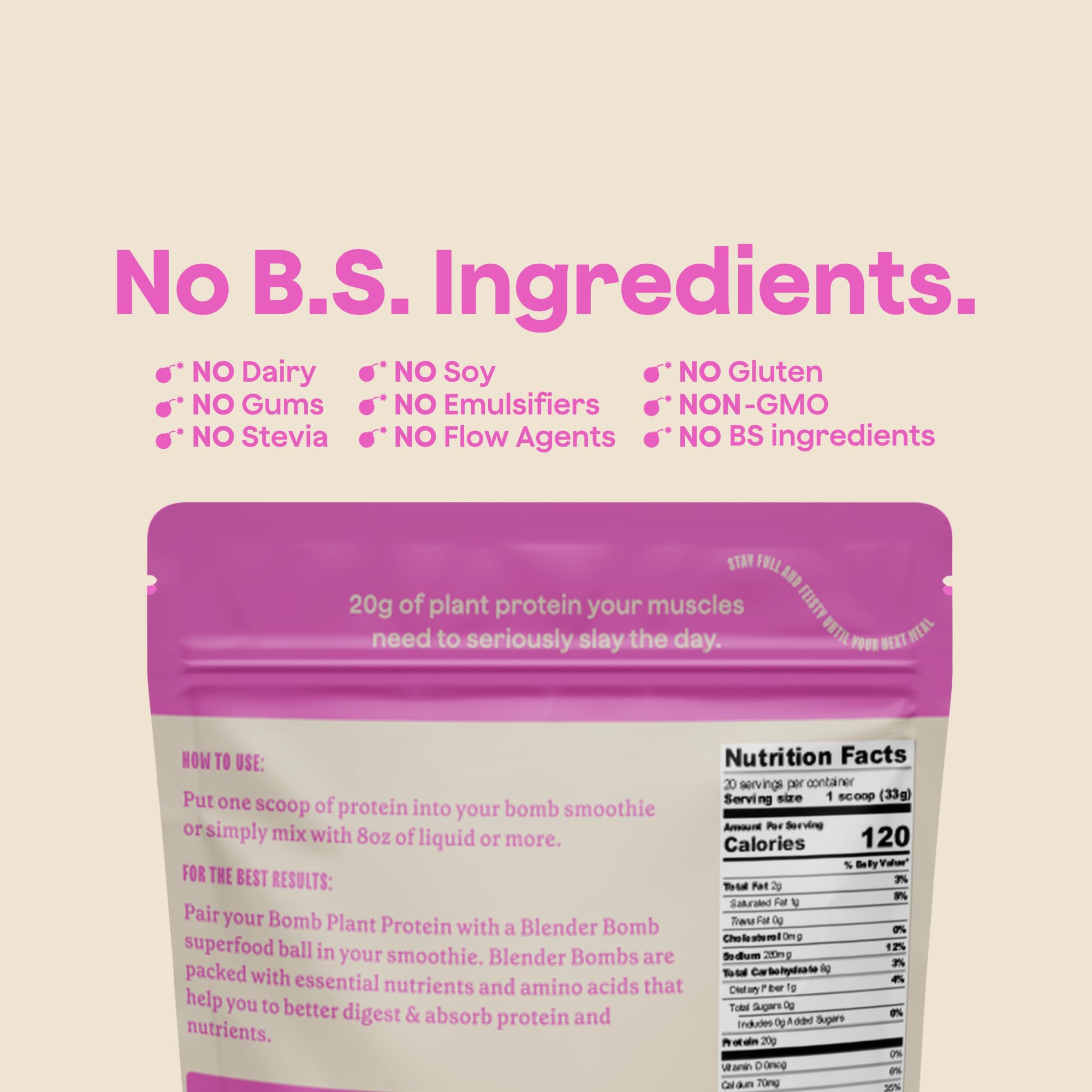 The Bomb Co. Bomb Plant Protein Powder - 20g Pea Protein, Amino Acids, Zero Sugar, Gluten Free with Chia & Pumpkin Seeds - Vanilla & Monk Fruit Flavor (20 Servings) | Perfect for Post-Workout Recovery, Smoothies & Healthy Meal Replacement