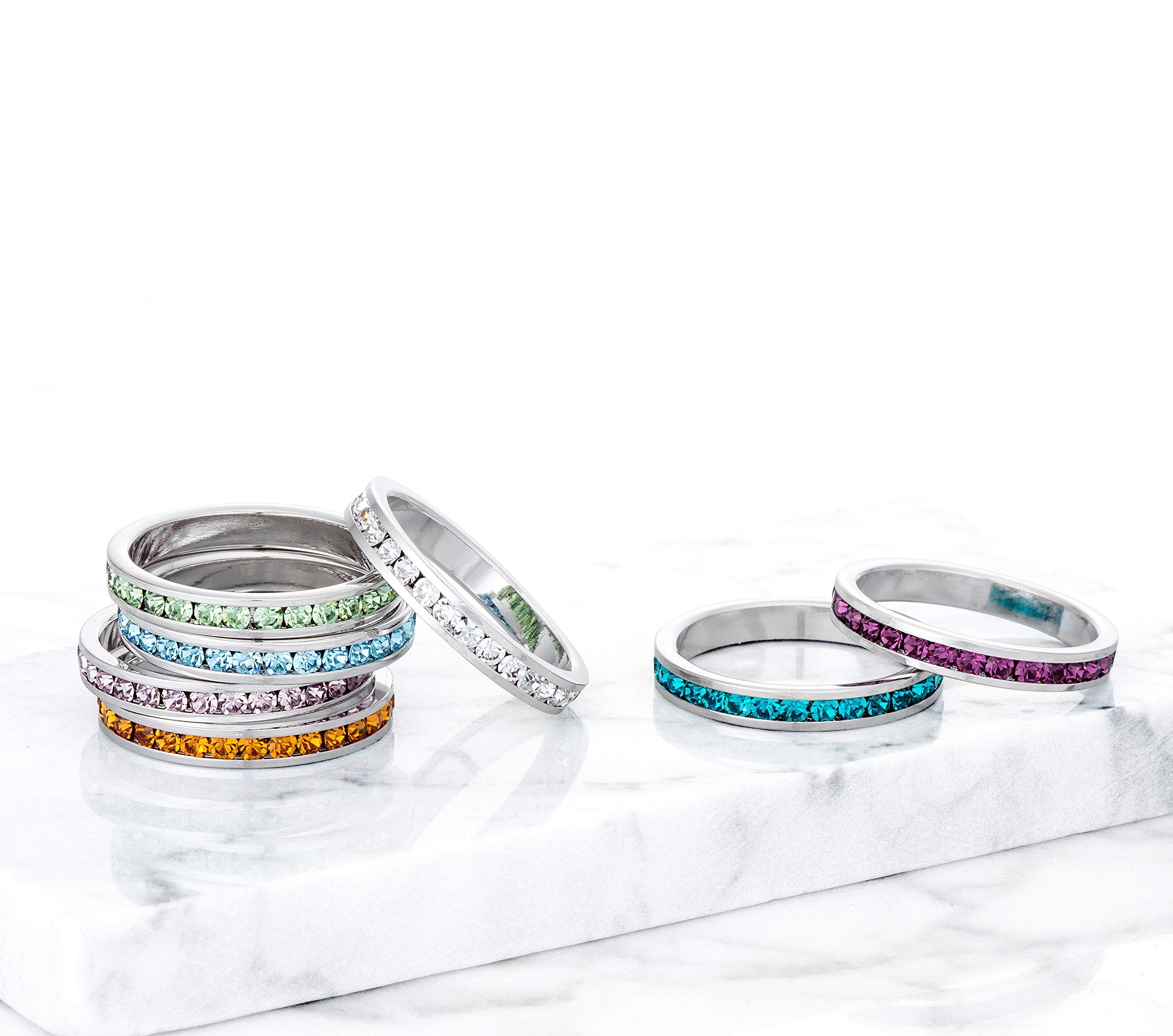 Elegant Swarovski Crystal Birthstone Stackable Eternity Rings for Women - Perfect for Anniversary Gifts, Bridal Jewelry & Everyday Wear