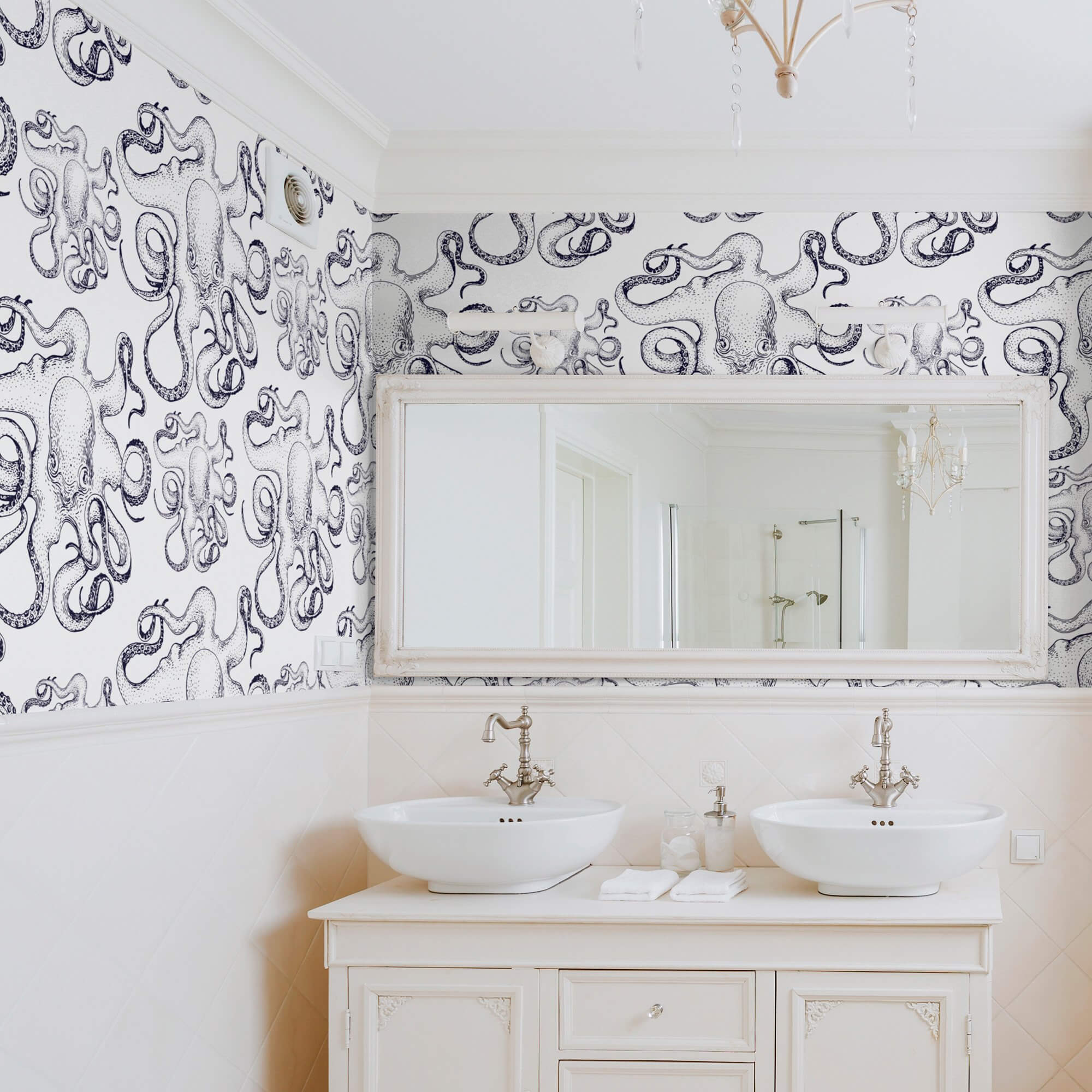 Black Fish Nautical Peel and Stick Removable Wallpaper - Self-Adhesive Decorative Wall Mural for Bedroom, Bathroom, Kitchen & Nursery - Easy to Apply & Remove
