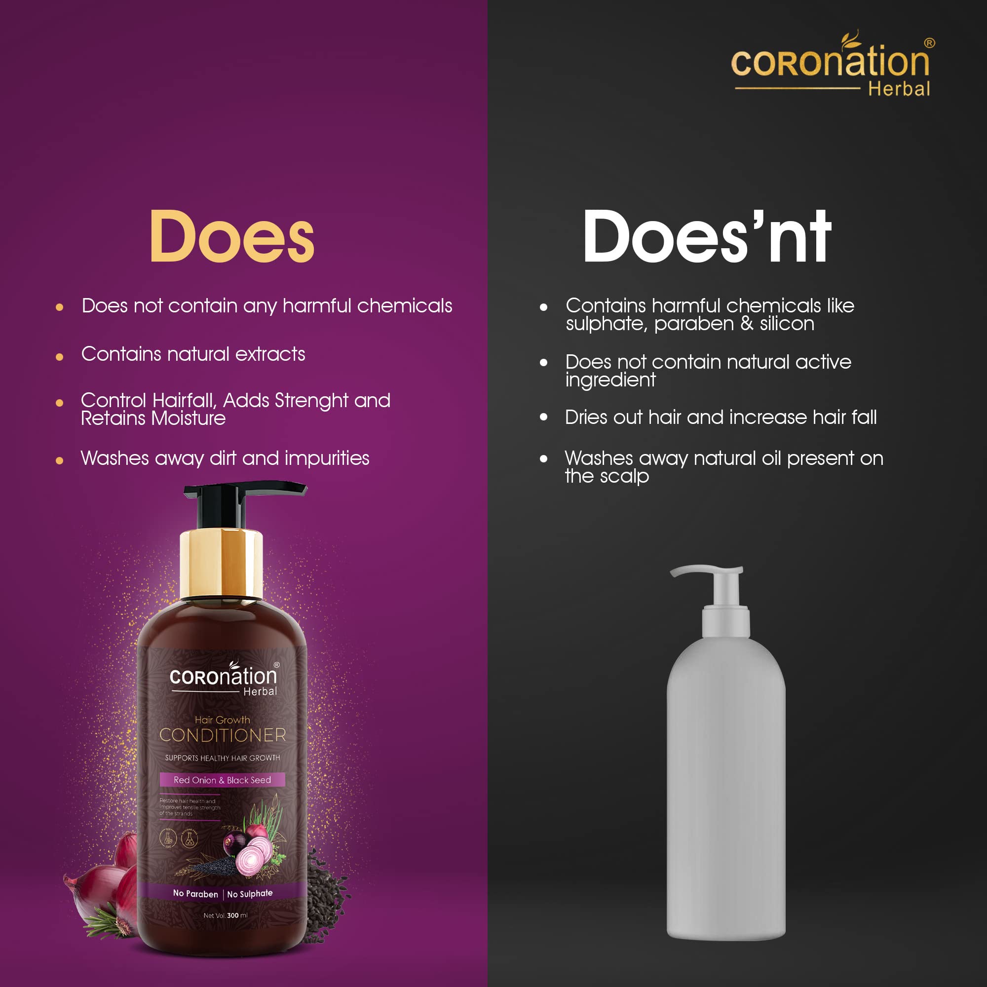 Best Herbal Red Onion & Black Seed Oil Hair Conditioner for Men & Women - Promotes Hair Growth, Reduces Hair Fall & Dandruff - Prevents Split Ends & Premature Graying - Natural Solution for Thicker, Healthier Hair - Perfect for Daily Hair Care & Scalp Treatment