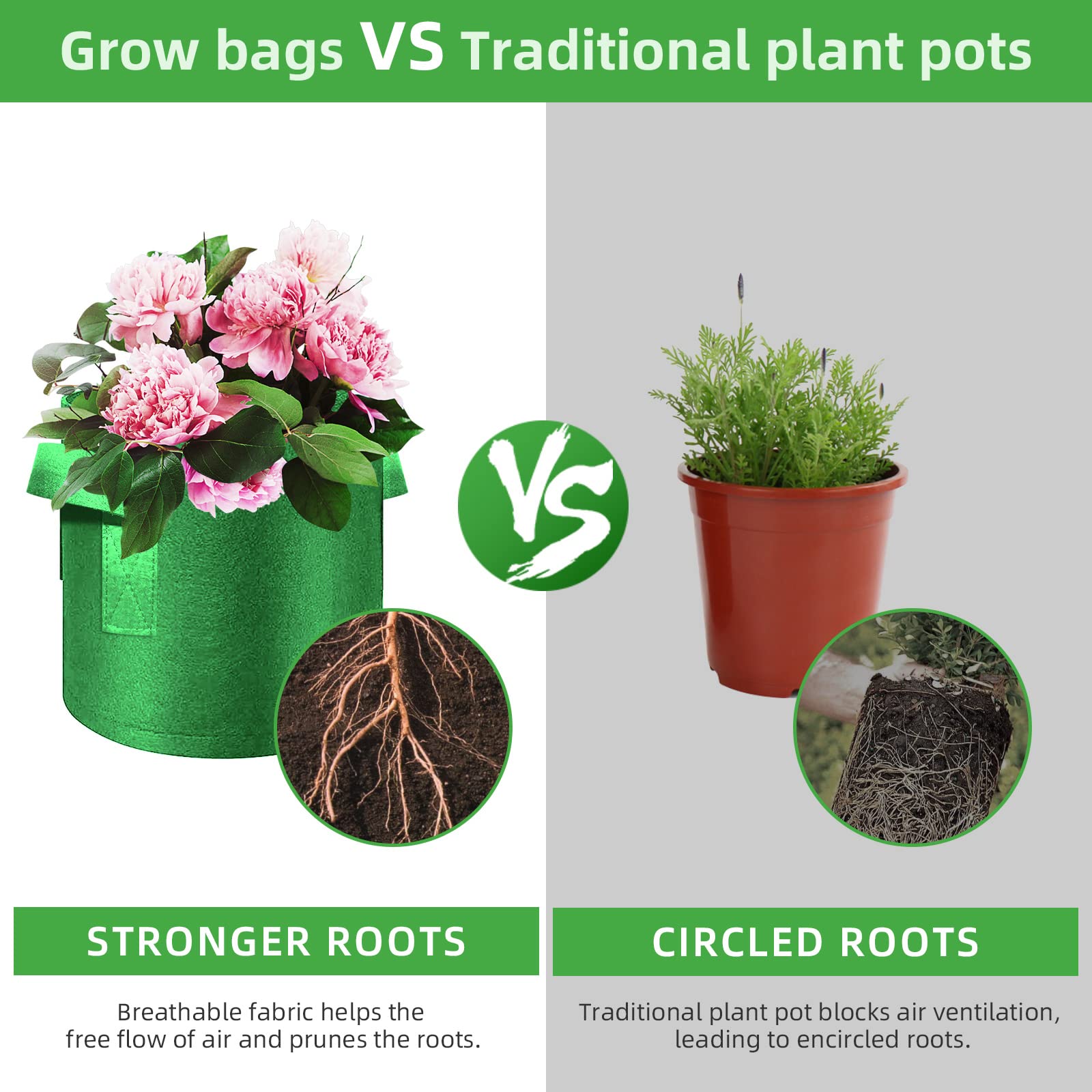12-Pack 5 Gallon Thickened Nonwoven Fabric Plant Grow Bags with Handles - Durable Garden Planter Pots for Vegetables, Flowers, Fruits & Plants - Perfect for Outdoor Gardening, Balcony Planting & Container Gardening (Green)
