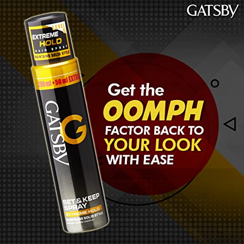 Gatsby Set & Keep Hair Spray - Extreme Hold Hairspray for Men & Women | Quick Drying, Long Lasting Hold, No Flakes, Natural Shine | Non-Sticky, Easy Wash Off | 250ml Styling Hair Spray | Perfect for Daily Use, Parties & Special Occasions